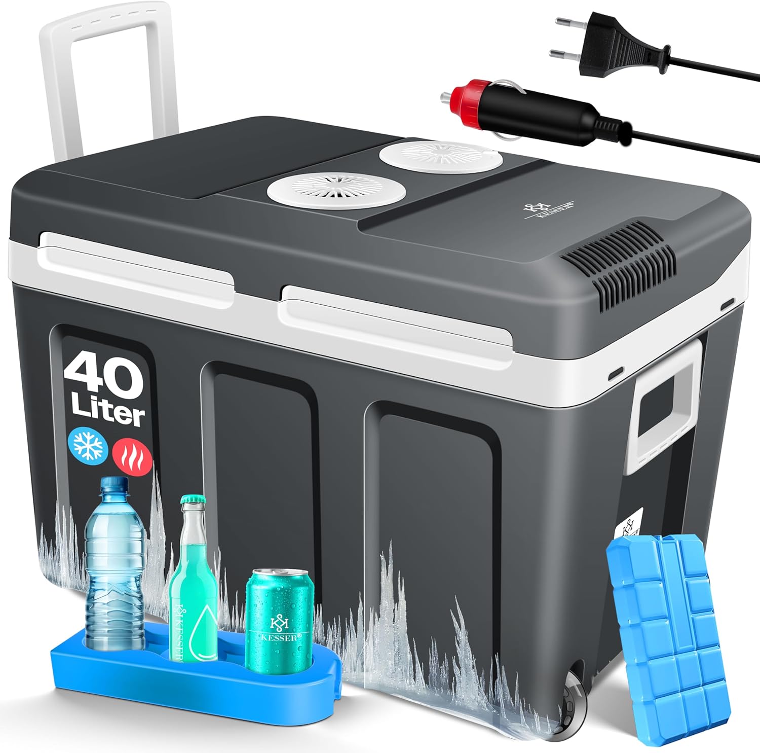 KESSER® Kühlbox 40L mit Rollen | Thermo-Elektrische Kühlbox | KÜHLT und WÄRMT | 12 & 230V | Thermobox für Auto, Boot & Camping | Mini-Kühlschrank mit ECO & MAX Modus
