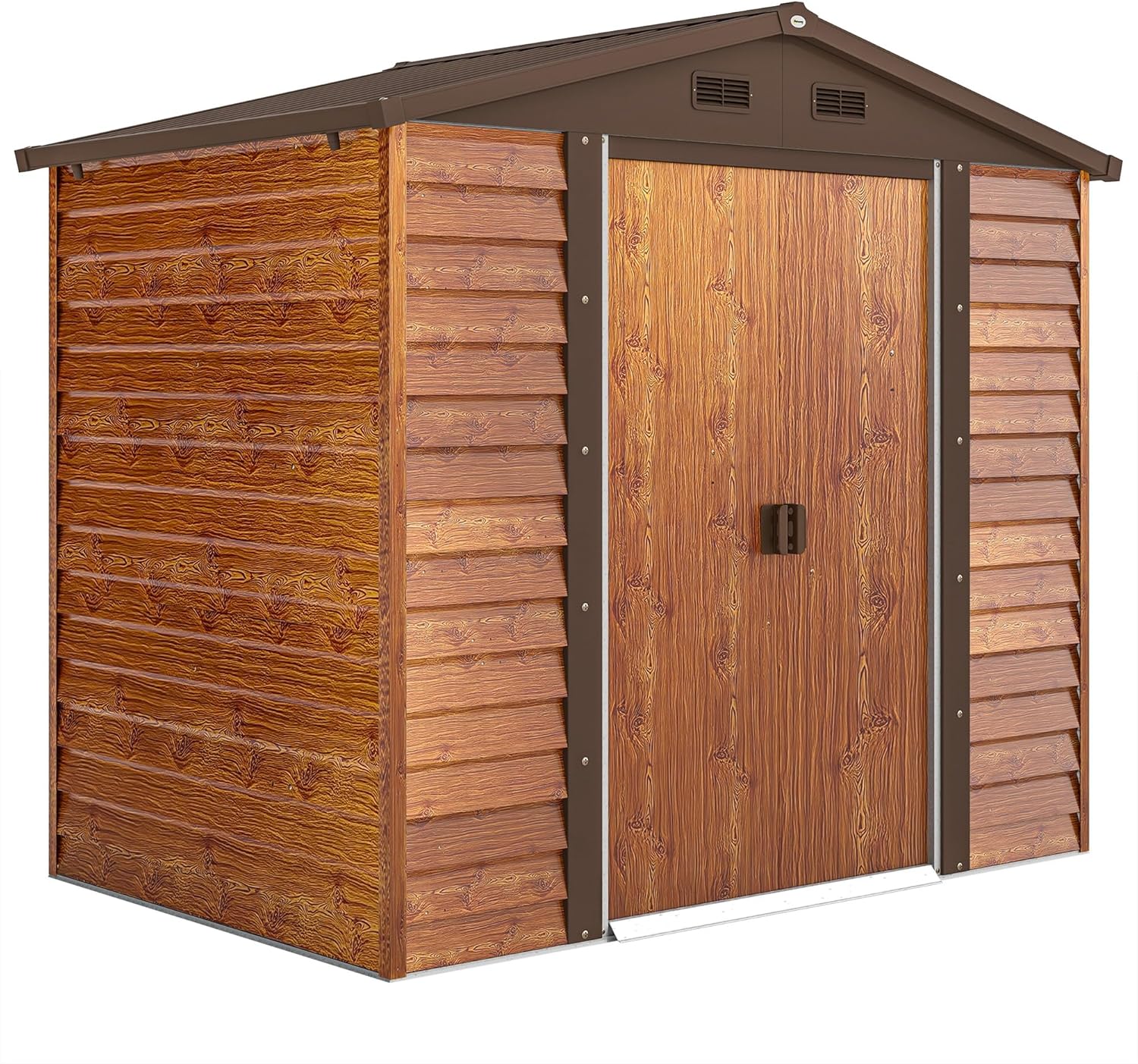 Outsunny Caseta de Jardín Exterior 3 m² 235,7x152x208,7 cm Cobertizo de Jardín Exterior Metálica con 2 Puertas Corredizas y 4 Ventanas para Almacenamiento de Herramientas Efecto Madera Natural y Café