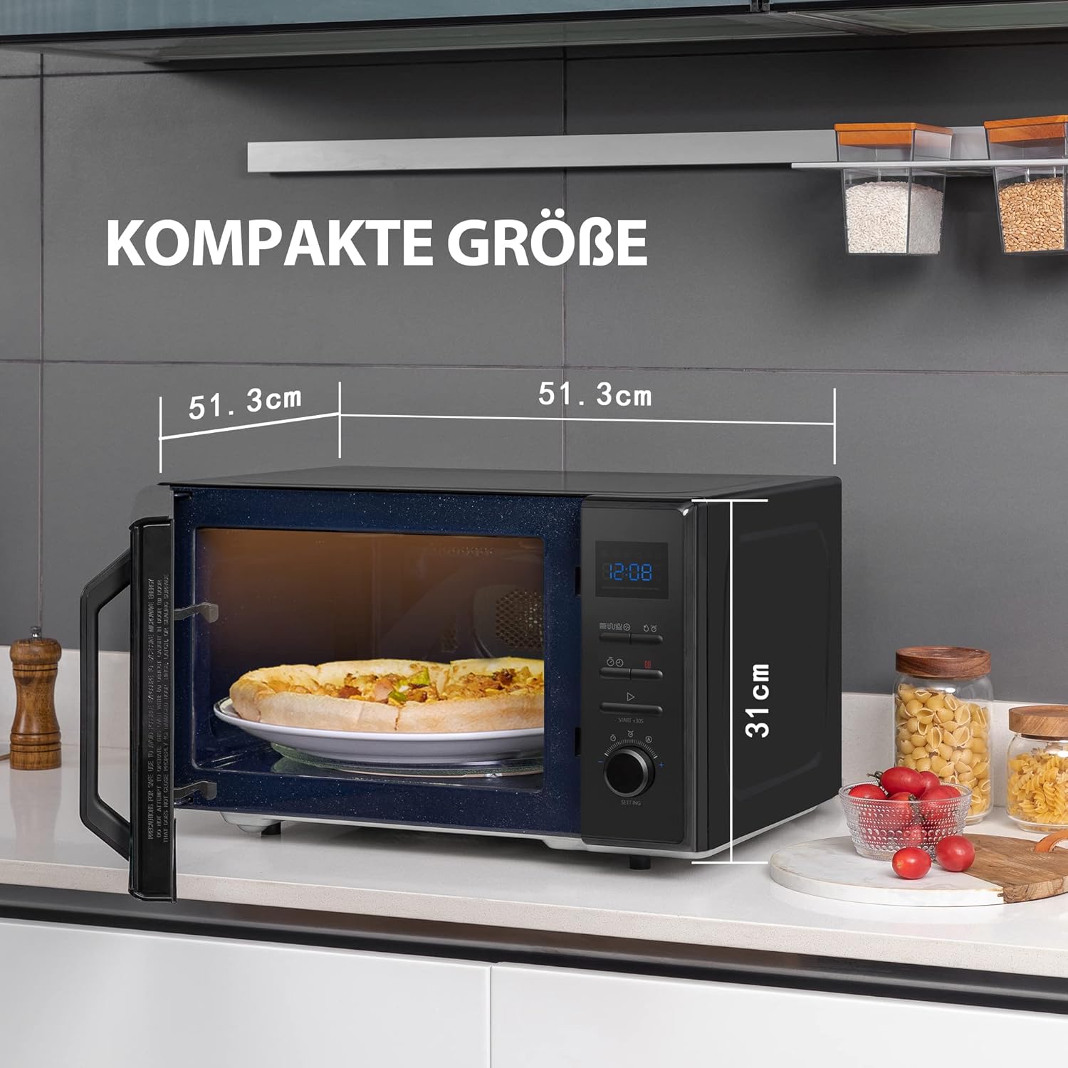 Toshiba MW2-MM20PF(BK) Freistehend Mikrowelle/Solo-Mikrowelle / 20L / 800W / 5 Leistungsstufen mit praktischer Auftaufunktion/LED-Beleuchtung im Innenraum/Schwarz
