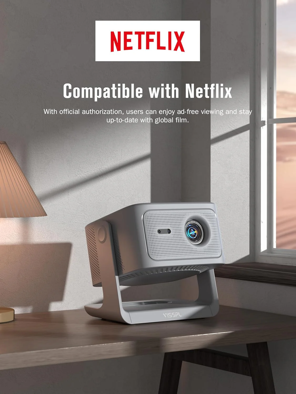 Smart 4K Projector with WiFi and Bluetooth, VISSPL 3D Dolby Audio and Auto Focus