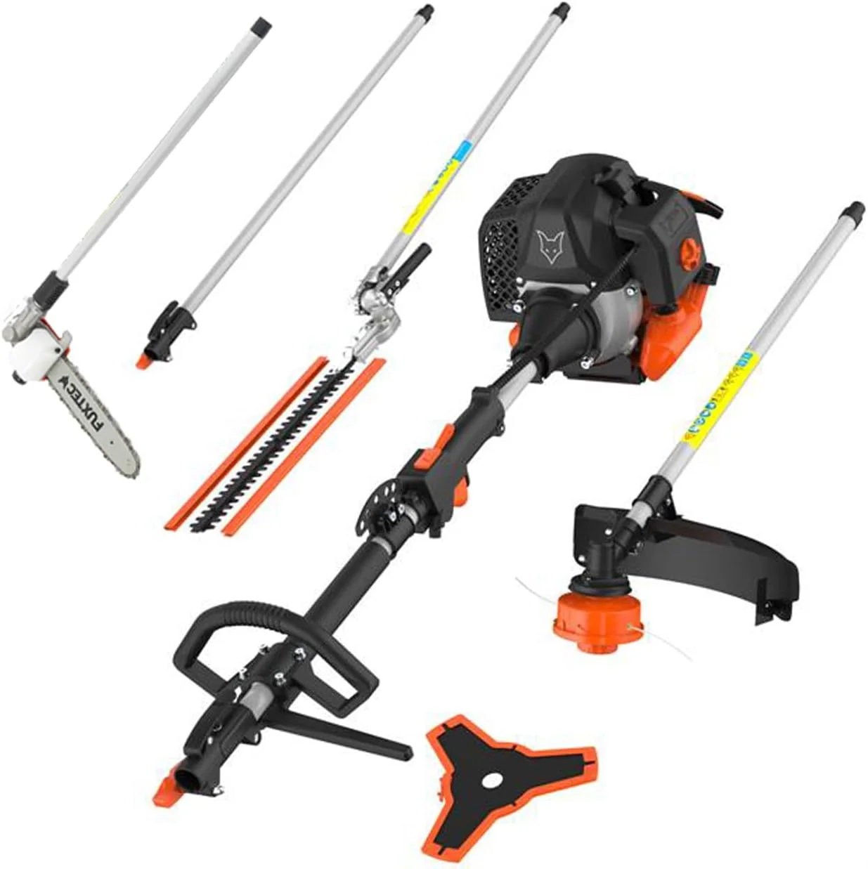 FUXTEC Benzine Bosmaaier FX-MT252ER 5in1 Multitool, 52 cc, draagriem incl. 1m verlenging 3 pk combiapparaat heggenschaar met verstelbare hoge takkenzaag combisysteem bosmaaier 2-takt