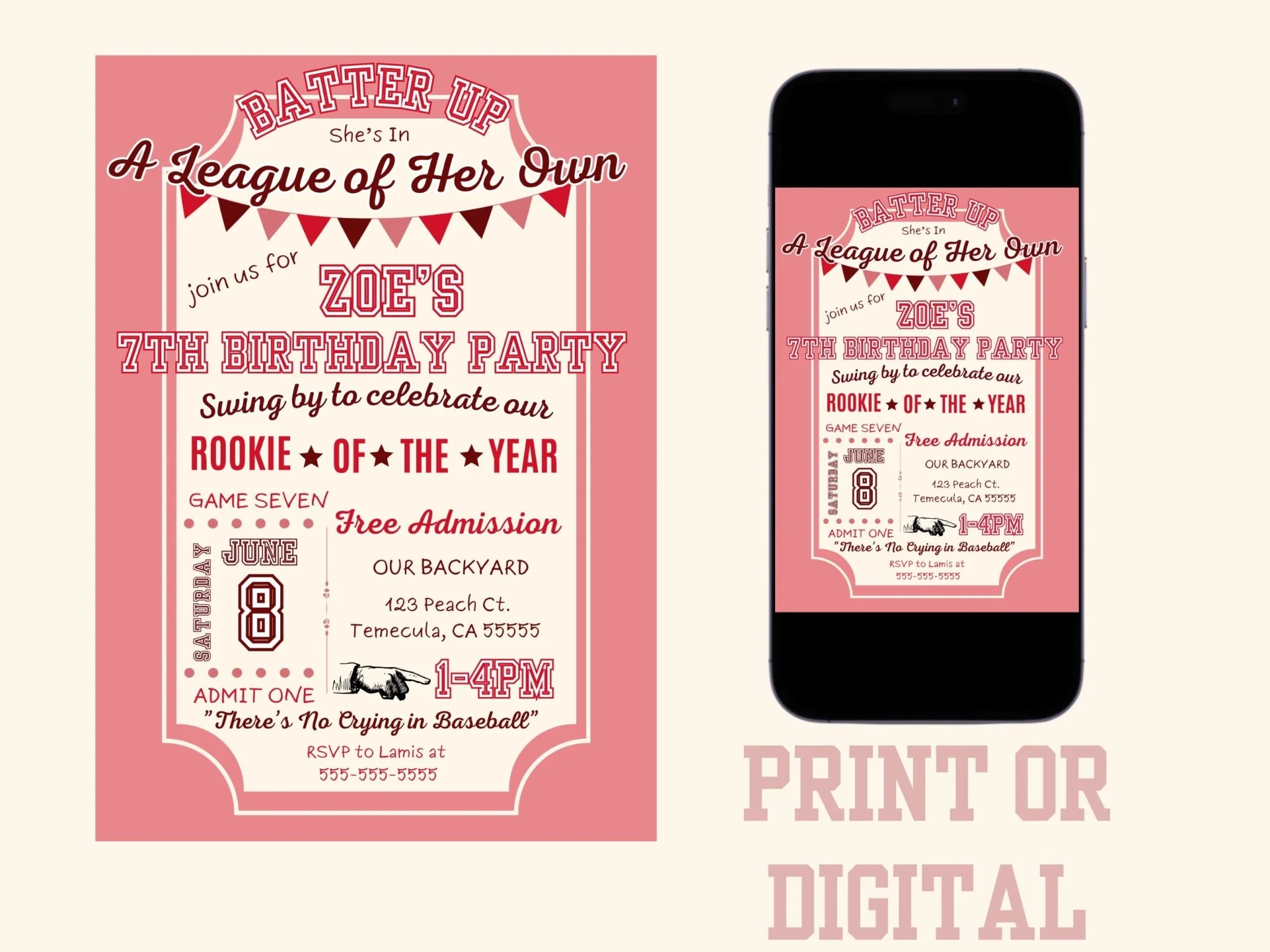 Girls Baseball Birthday Invitation, A League of Their Own Invitation
