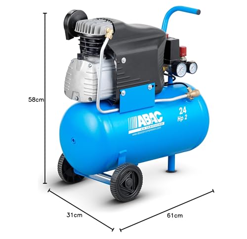 ABAC Compressore d'Aria POLE POSITION L20, Compressore Aria 24 Litri, Doppio Manometro, Pressione Massima 10 Bar, Lubrificato ad olio, Ruote per Trasporto, Potenza 2 CV : Amazon.it: Fai da te