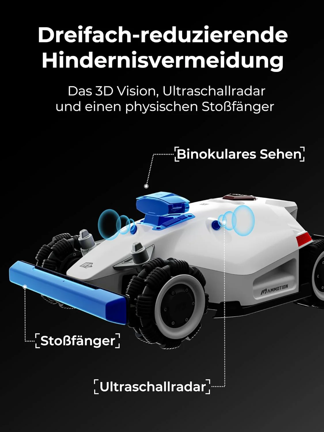 MAMMOTION LUBA 2 AWD 3000X Mähroboter ohne Begrenzungskabel, NetRTK+Vision, Keine RTK-Antenne erforderlich, Auto-Kartierung, Empf. 3000m², Max. 3600m², mit 4G-Modul, 80% Steigung