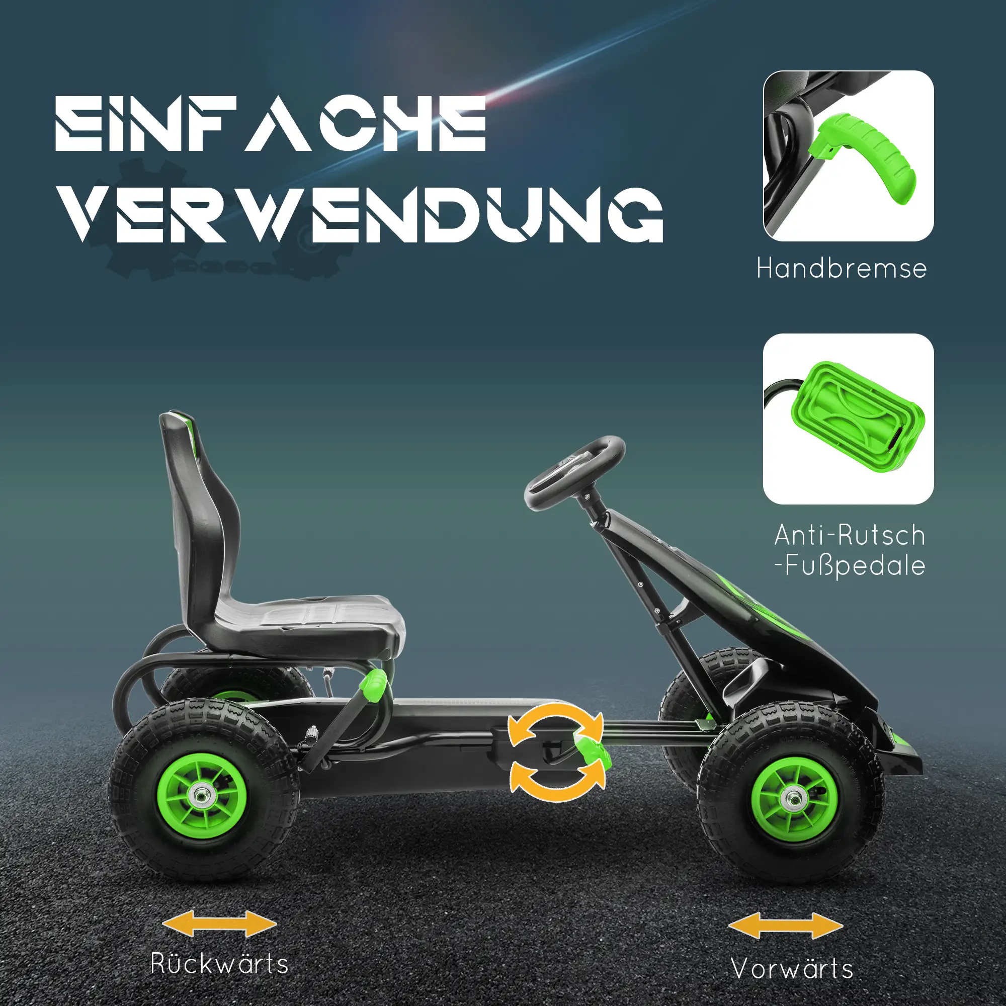 HOMCOM skelter kinderauto 3-voudig verstelbare zitting rubberbanden