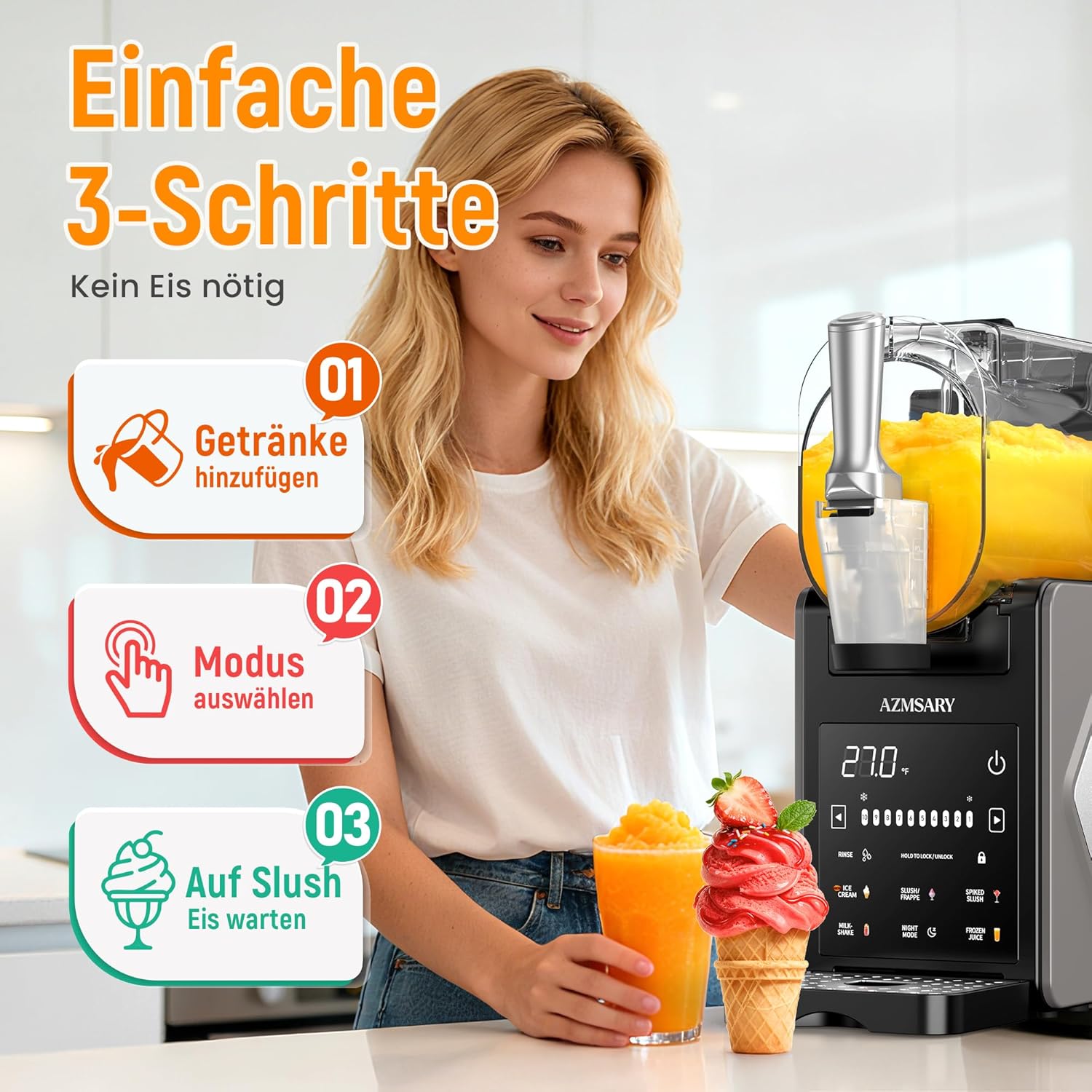 Slush Maschine – 2,5 L Eismaschine & Slushie Maschine für Zuhause, mit LED-Display, 6 voreingestellten Programmen für Eiscreme, Frappés, Milchshakes, automatischer Reinigung (Black) (Black)