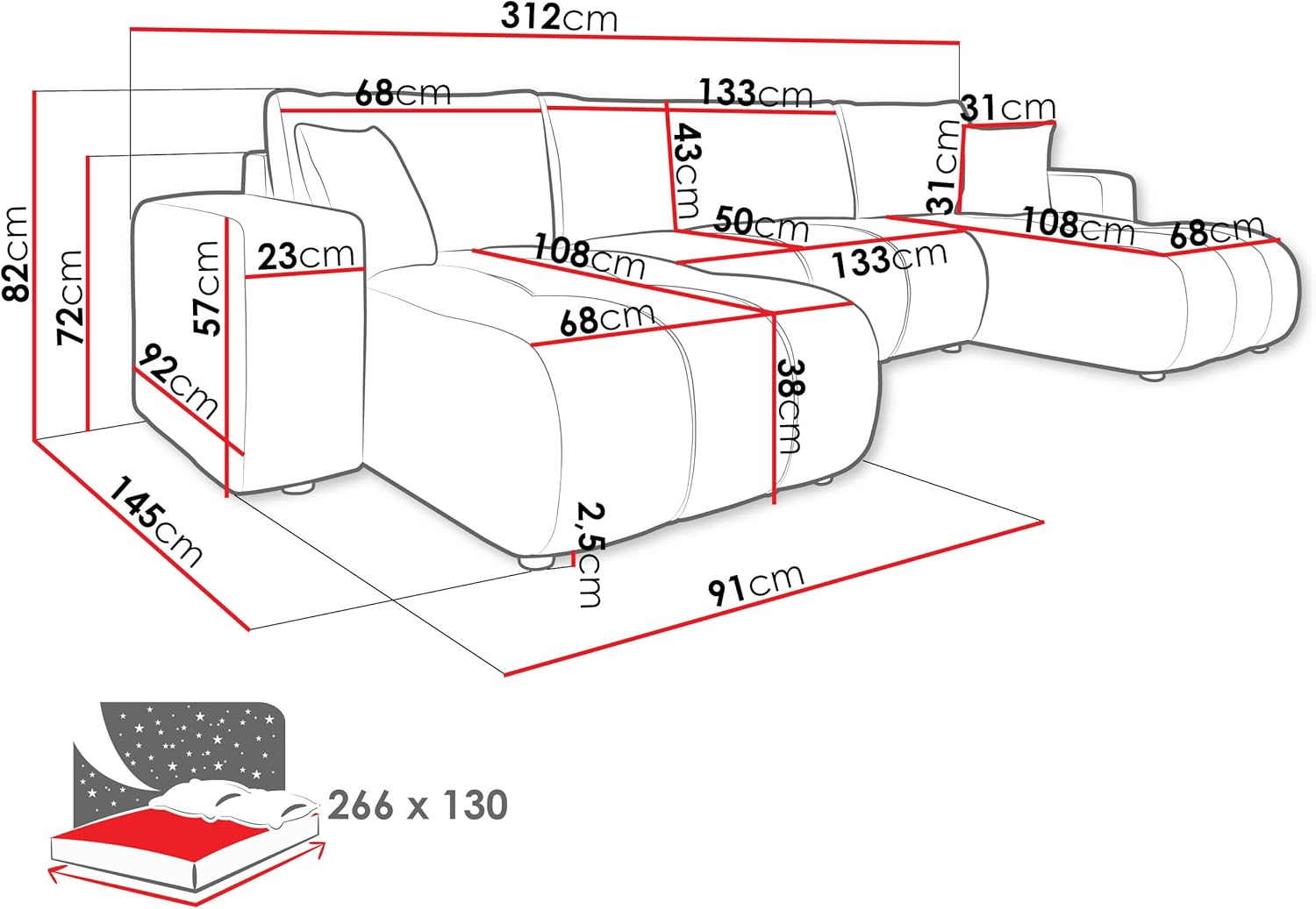 Mirjan24 Wohnlandschaft Furyn U, Ecksofa mit Schlaffunktion und Bettkasten, U-Form Couch, symmetrisches Polstersofa, Eckcouch (Velo 623)