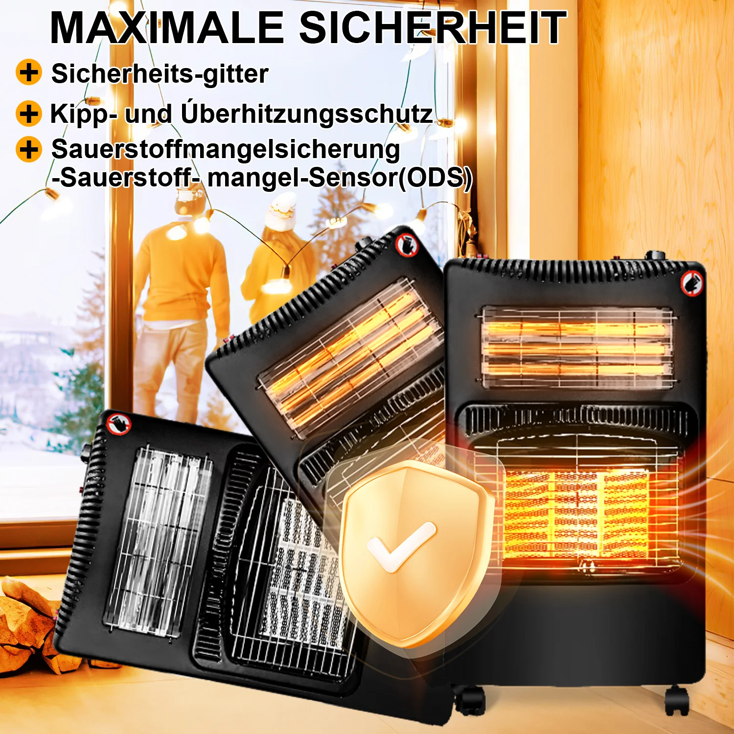 Sonnewelt Gasheizung 4200w und 1260w Gas-Elektro-Heizgert mit Gasdruckregler, Gasschlauch, Gasflaschen Adapter