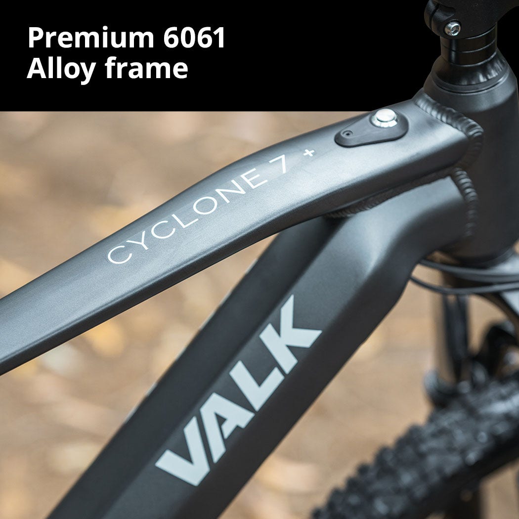 VALK Cyclone 7+ Electric Mountain Bike Mid-Drive Hardtail eMTB, Medium Frame Dark Grey