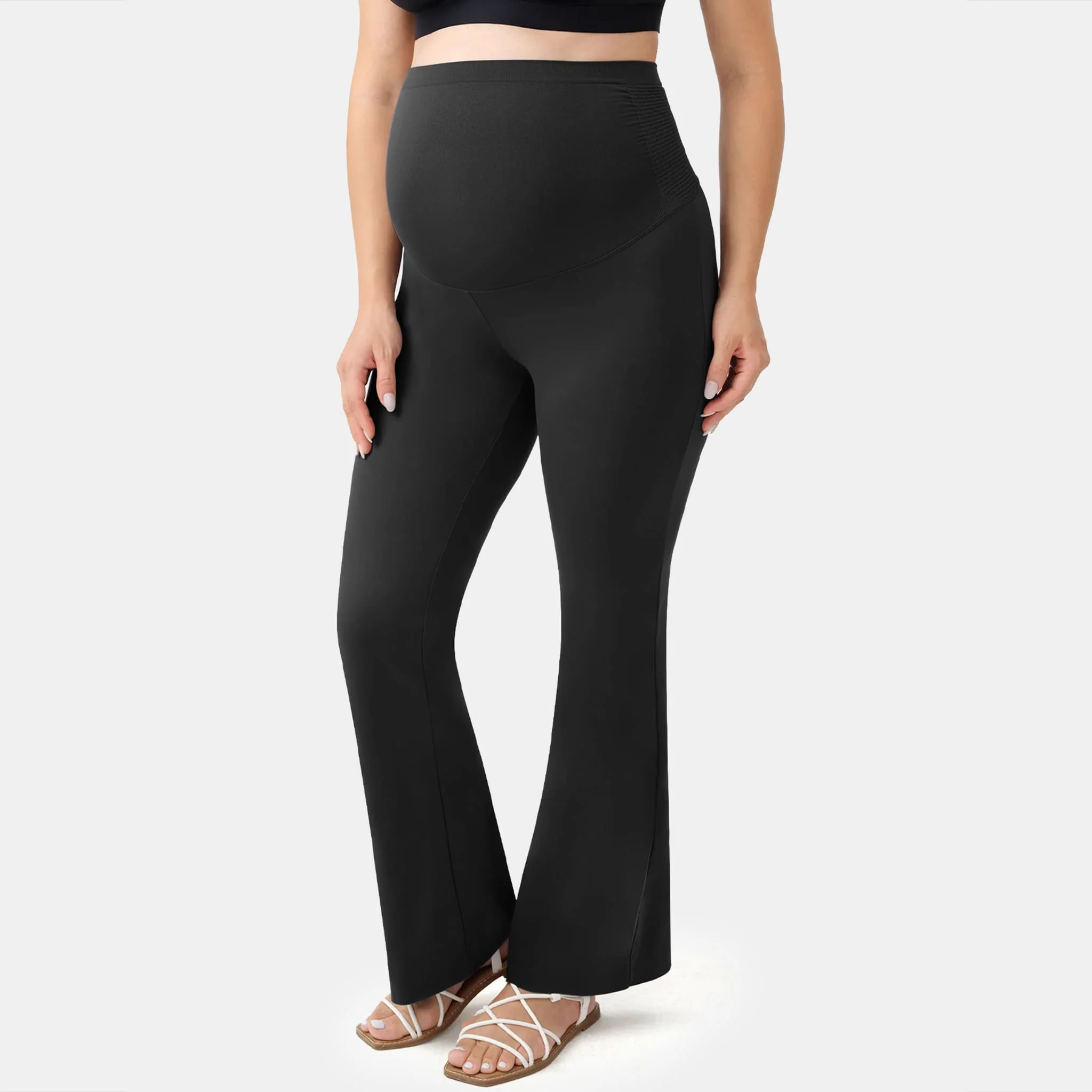 Nahtlose Umstandshose mit Bauchst��tze | Bequeme Schwangerschaftshose mit ausgestelltem Bein f��r Alltag und Postpartum
