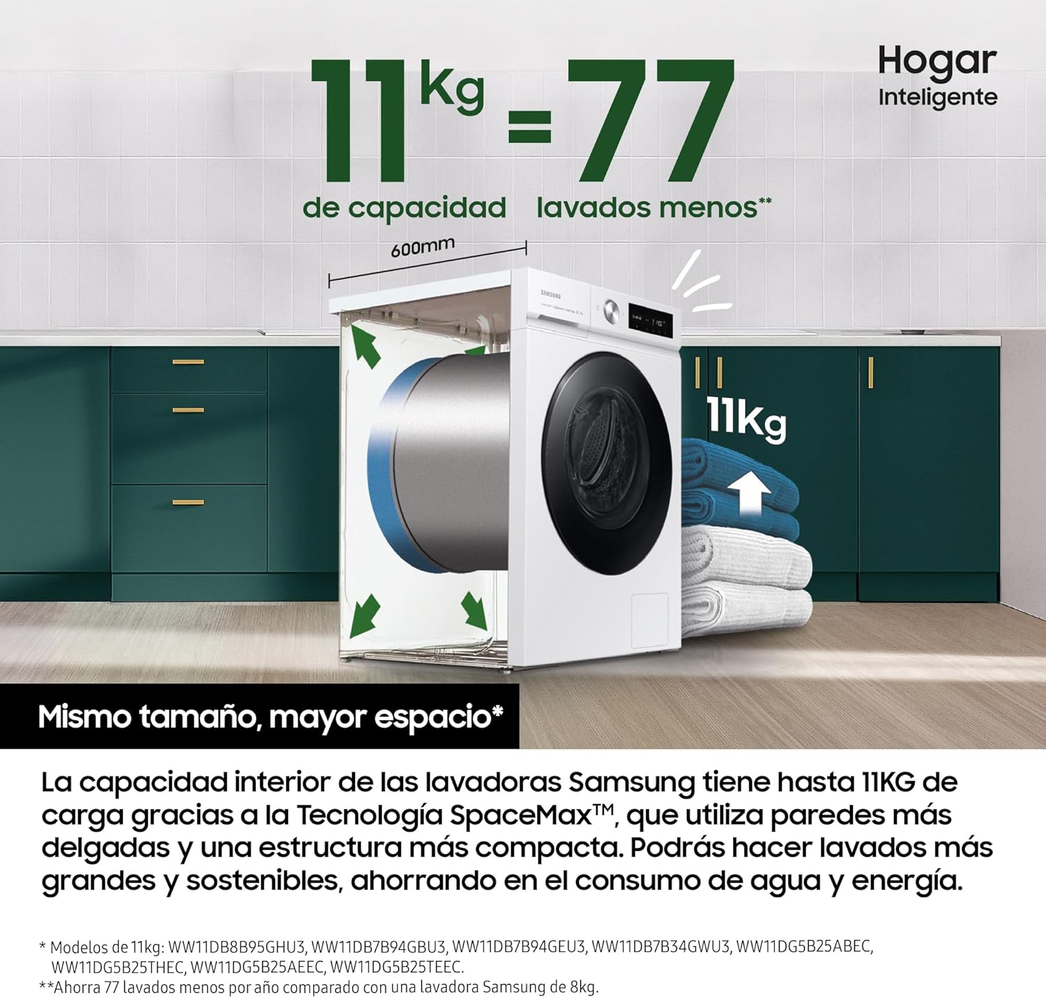 WW11DB7B94GEU3 Waschmaschine, 11 kg, SmartThings und AI Ecobubbe™, Klasse A, Weiß