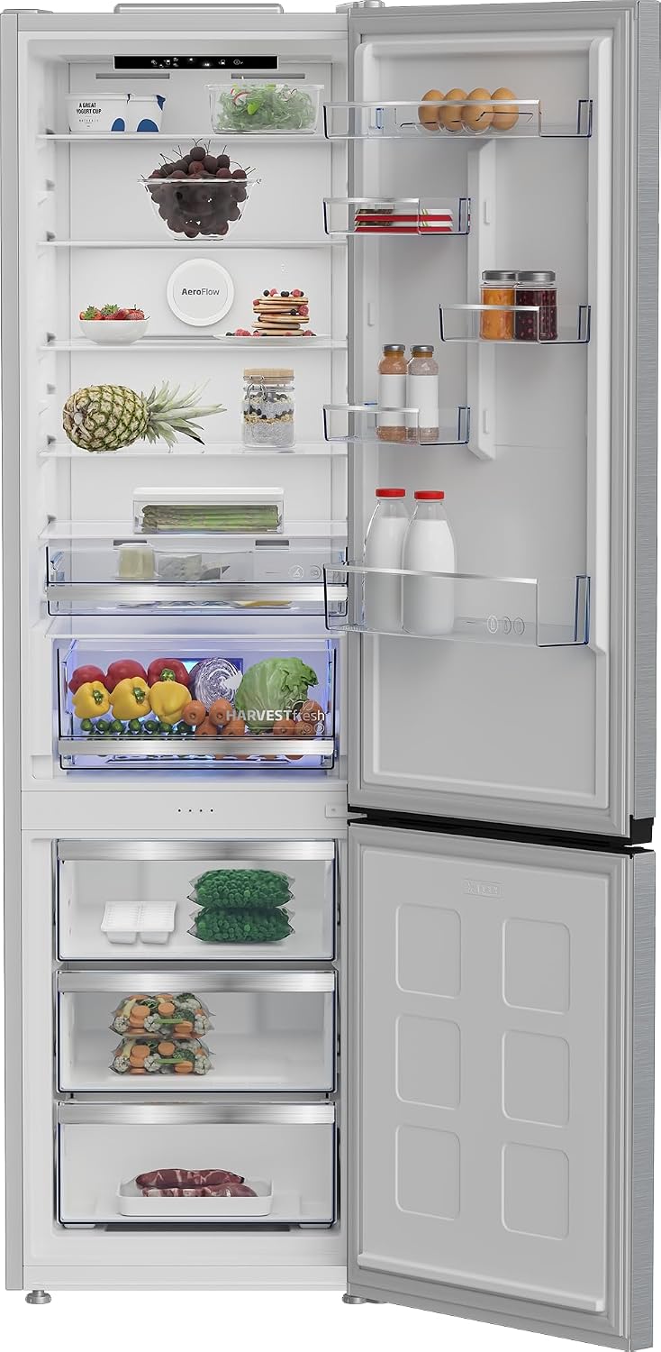 Beko Kühl- Gefrierkombination B5RCNA416HXB, 415 Liter Nutzinhalt, 203,5 cm hoch, Wechselbarer Türanschlag, 297 l Kühlen, 118 l Gefrieren, 3 Gefrierschubladen, 35 dB, Manhatten Gray