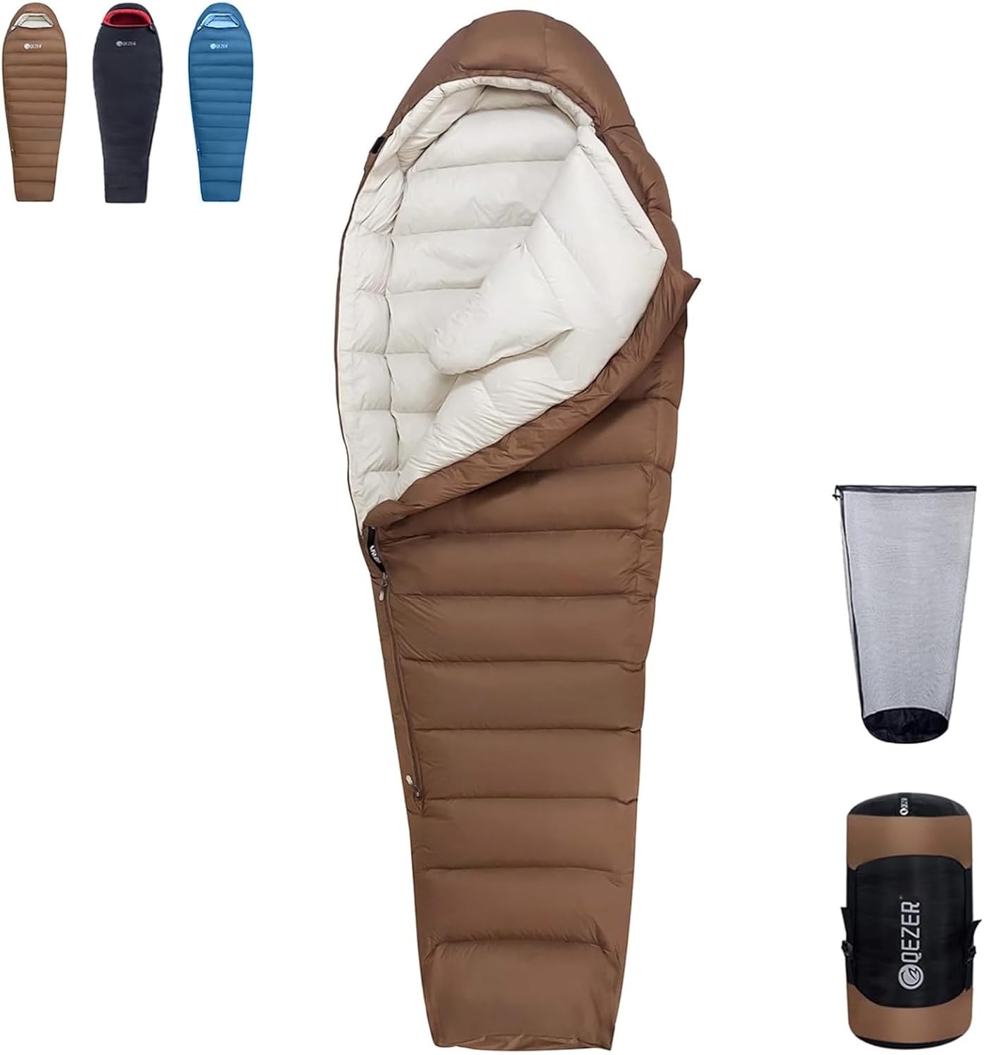 Daunenschlafsack, Winterschlafsack, gefüllt mit 650er Entendaunen. RDS-Zertifiziert. Geeignet für Temperaturen von 8 °C bis -30 °C, ideal zum Campen und Bergsteigen.