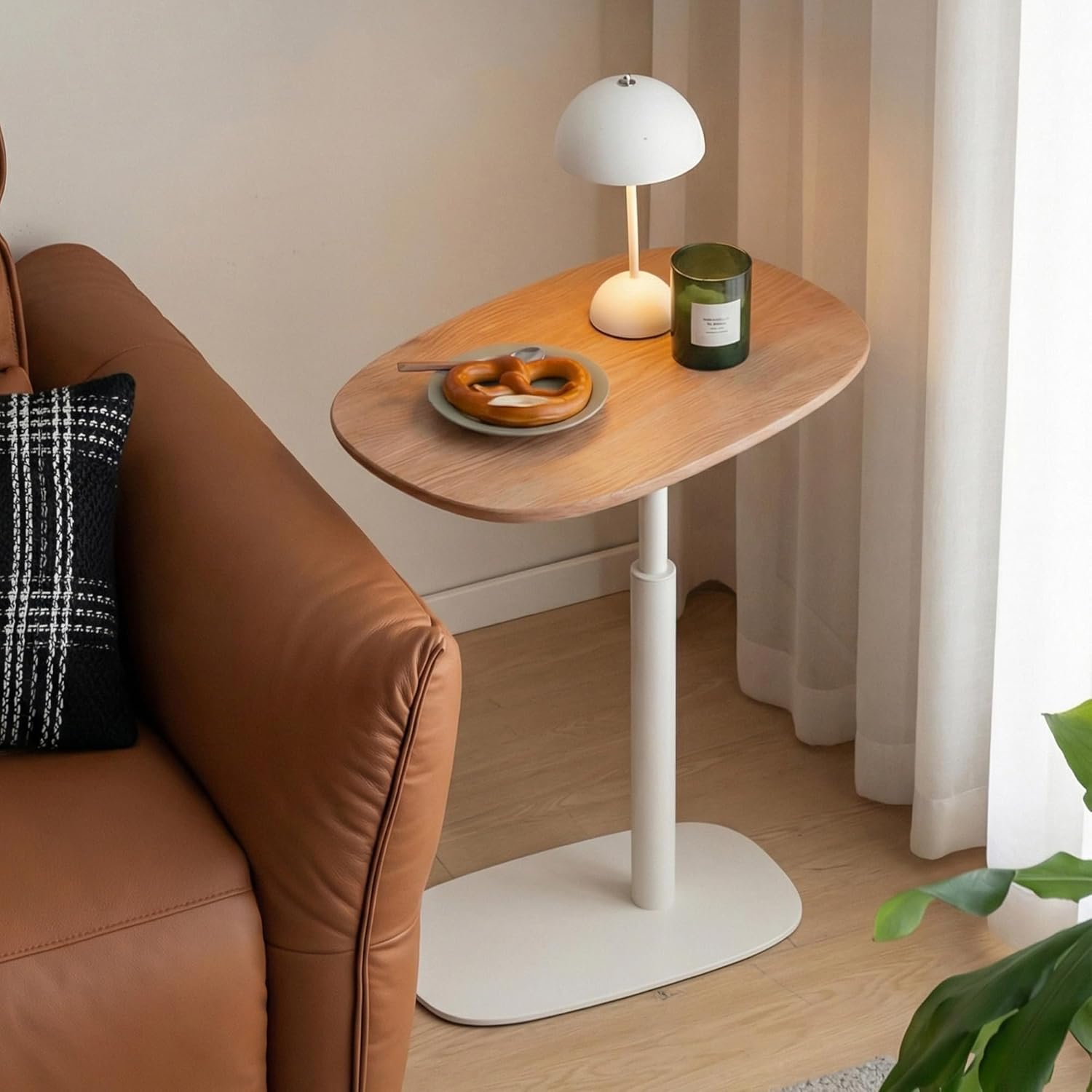 YESWOOD Beistelltisch C-Form höhenverstellbar & 360° drehbar, Couchtisch mit Metallgestell, Sofatisch für Wohnzimmer, Laptoptisch für Schlafzimmer,60 x 40 x 52-78,5 cm, Eiche