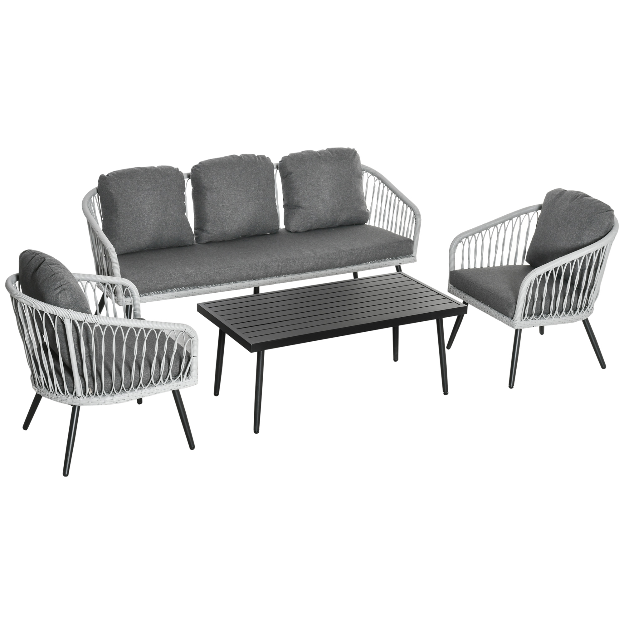 4-delige poly rotan tuinmeubelset grijs