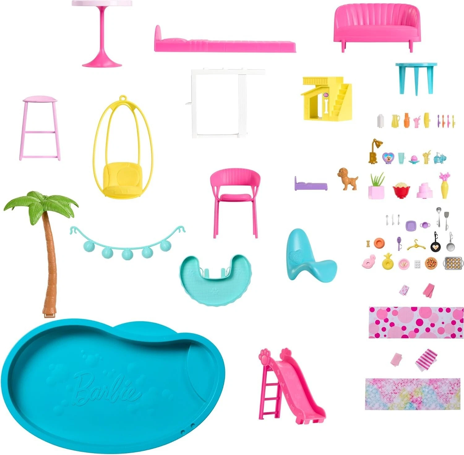 2025 Barbie Dreamhouse Licht- en Geluidszwembadfeest 115 cm 75-delige Speelset Poppenhuis