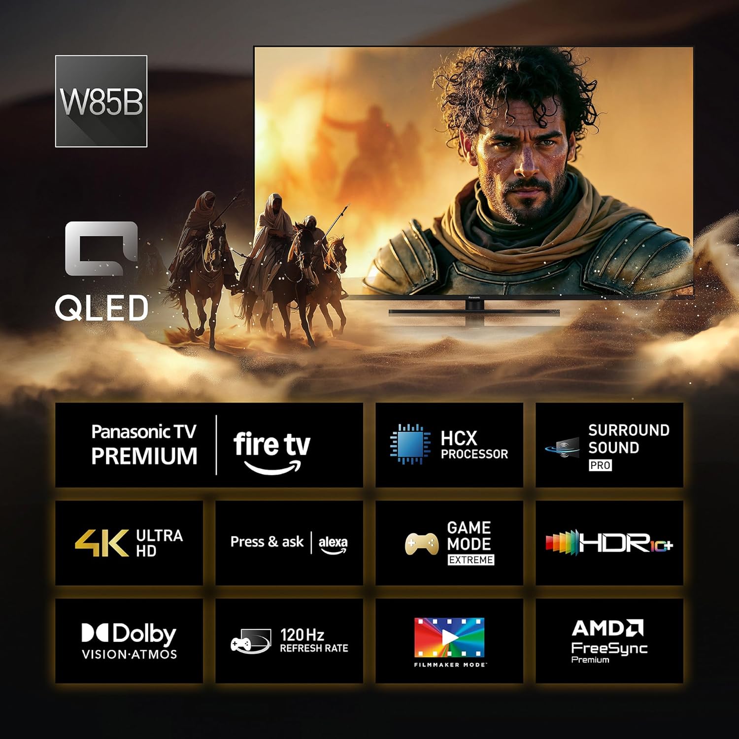 Panasonic Premium TV-50W85BEZ, W85B Serie, 50 Zoll, 4K Ultra HD QLED Smart TV, 2025, 120 Hz, Fire TV, Dolby Vision und Atmos, Game Mode Extreme, Alexa, Apple Support, Bluetooth, Schwarz
