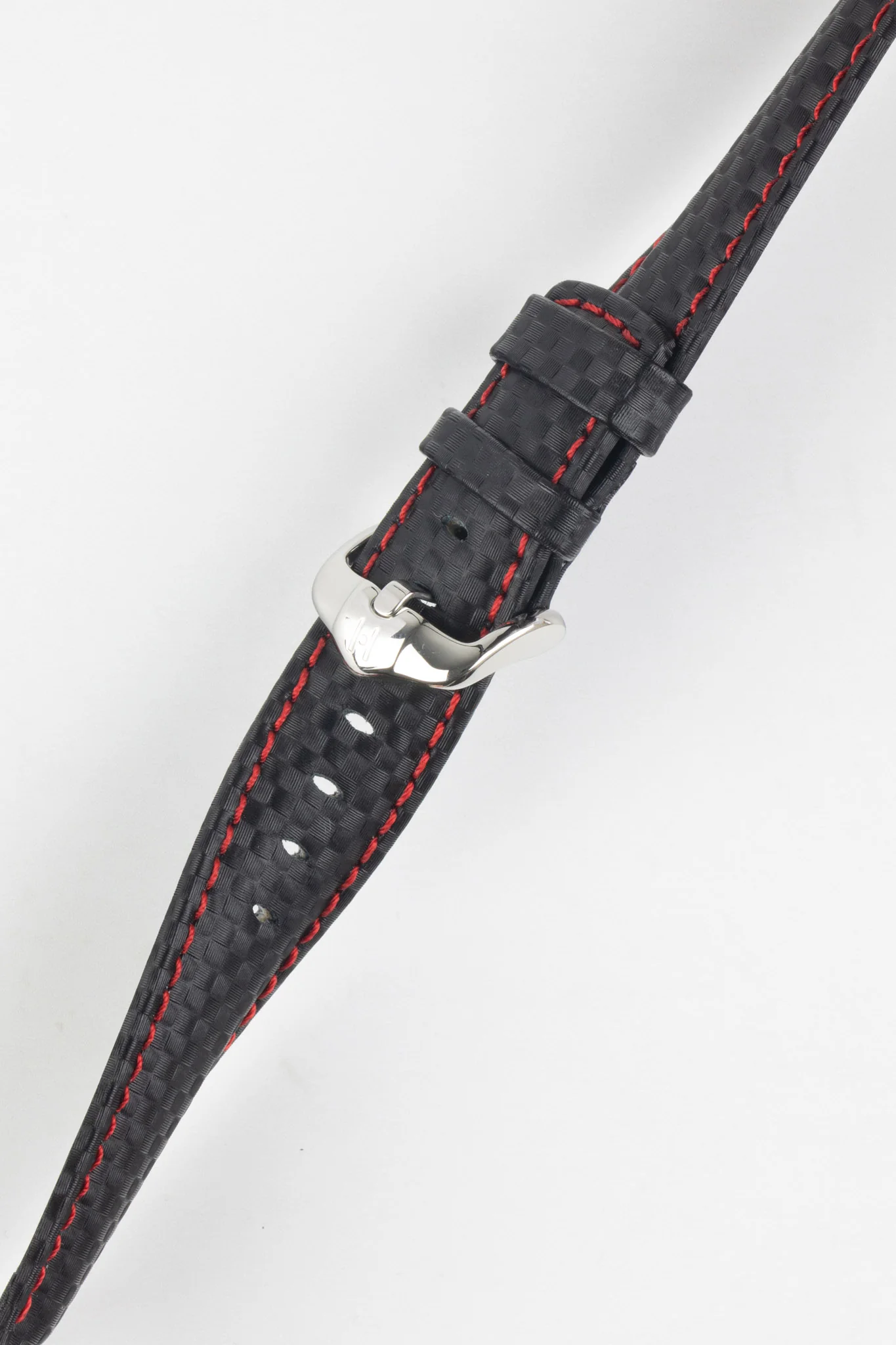 Hirsch CARBON Decorated Waterproof Leather Watch Strap in BLACK / RED