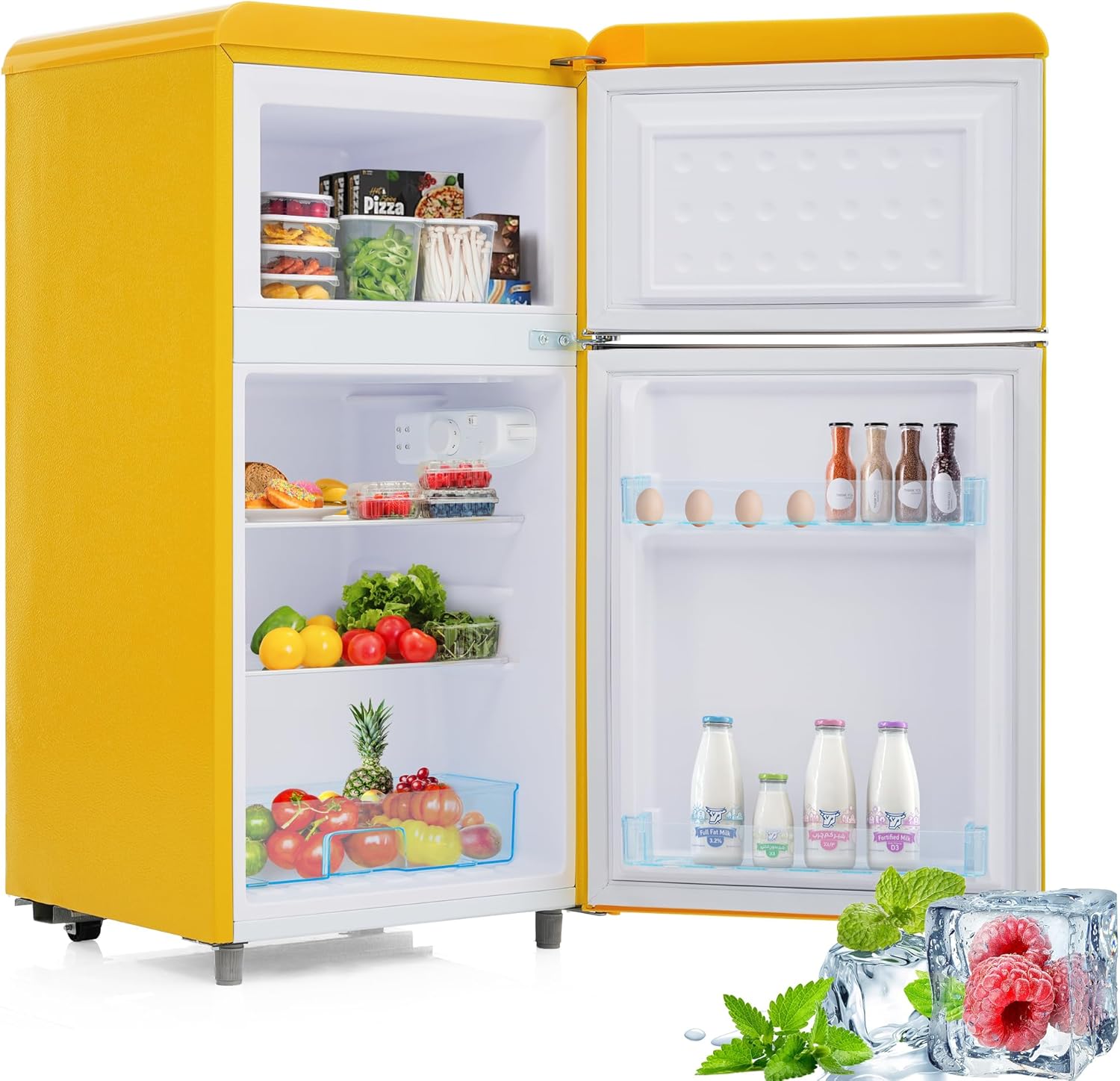 Merax Kühlschrank mit Gefrierfach, Kühl-Gefrierkombination, klein Kühlschrank mit 51L und Gefrierschrank 21L, Leise, LED, Glasablagen, Gemüsefach, Türablagen, für Küche, Wohnzimmer, Büro, Schwarz