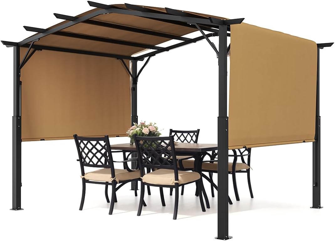 VEVOR Pergola 3x3 m, Gartenpavillon mit gewölbter Oberseite, Überdachung mit Schiebedach, großer Terrassenpavillon, Partyzelt, robuste Gartenpergola für Terrasse, Hinterhof, Veranda, Pool