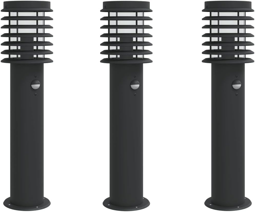 Wegeleuchten mit Bewegungsmelder 3 Stk. Schwarz 60 cm Edelstahl IP44 Wetterfest PIR Sensor Automatische Außenbeleuchtung für Garten Einfahrt Veranda