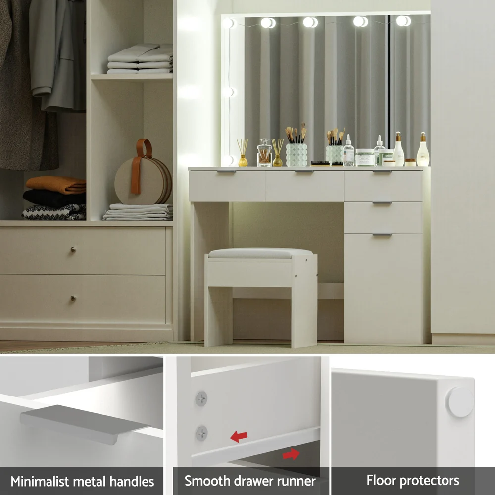 Artiss Dressing Table Set Stool 10 Led Bulbs White