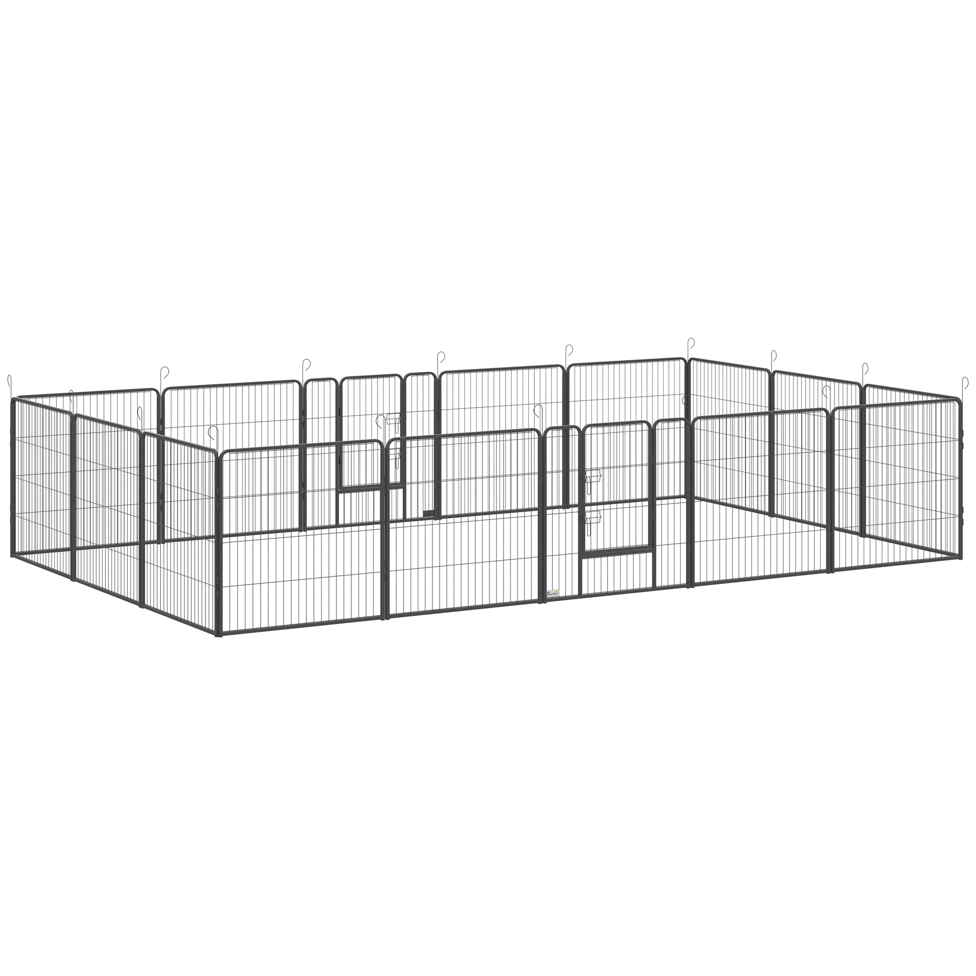 Puppy Run modulair ontwerp 16 panelen 2 deuren weerbestendig staal 3,2 x 3,2 x 1 m grijs