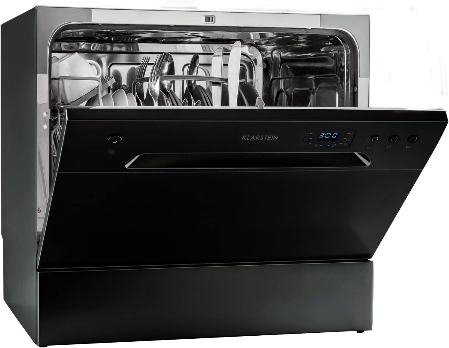 Klarstein  ia 8 - Spülmaschine, Geschirrspüler, Freistehend, Teilintegriert, F, 55 cm breit, 8 Maßgedecke, 6 Programme, Aquastop, silber