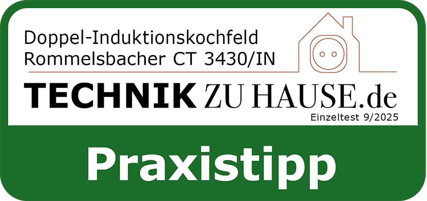 ROMMELSBACHER Doppelkochplatte CT 3430/IN, Induktion, vertikale Bauform, platzsparend, 2 Heizzonen, 10 Leistungssturen, 10 Temperaturstufen, Timer, Slider Touch & Touch Control
