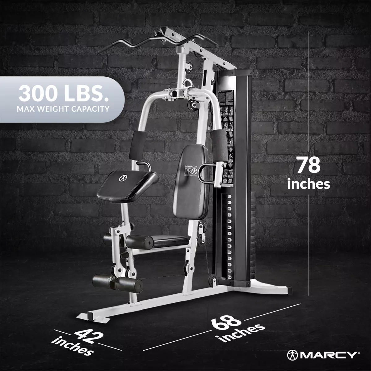 Marcy 150 Pound Stack Home Gym, Dual Function Arm Press & Leg Developer, Full Body Workout, Black/White