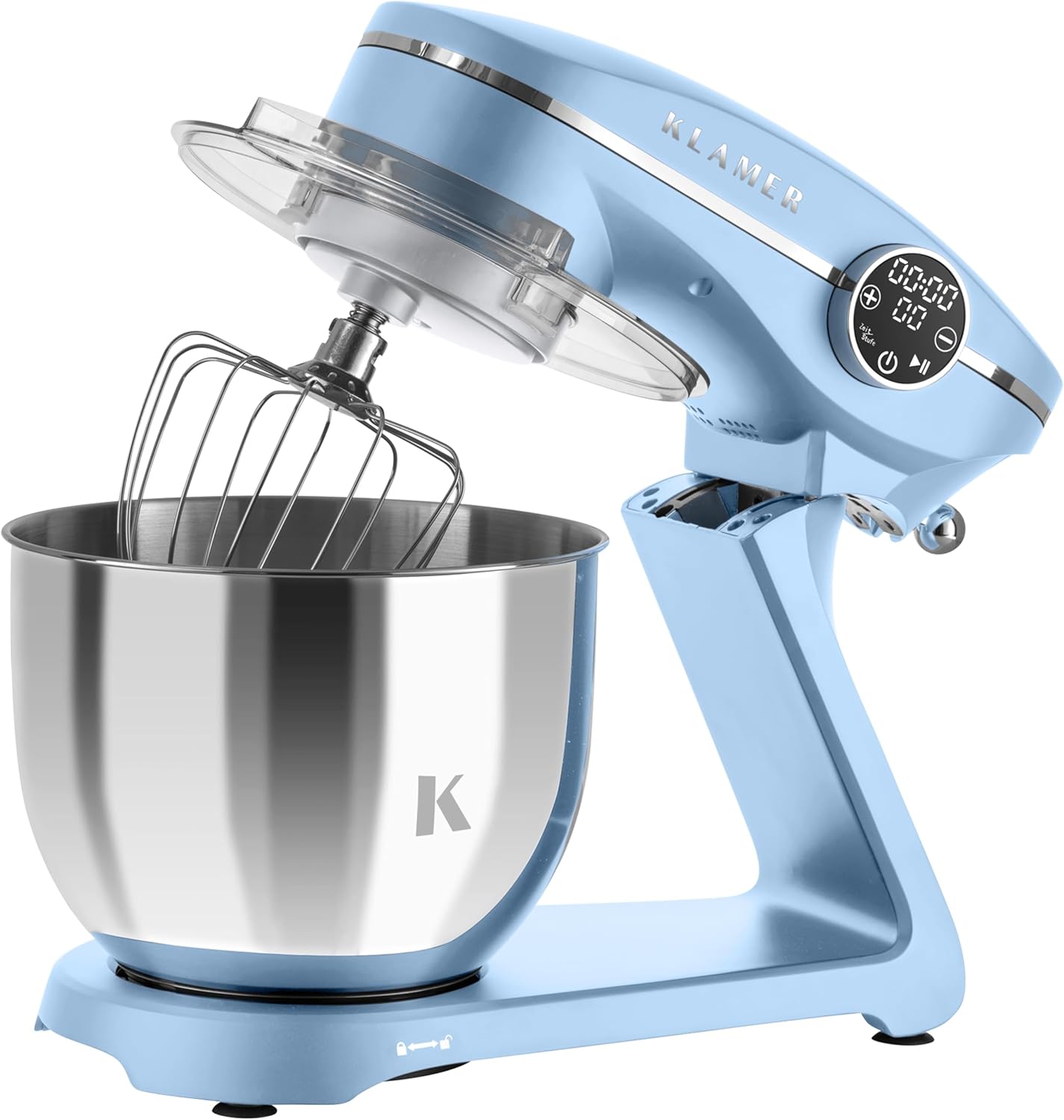 KLAMER Küchenmaschine 1800W, Knetmaschine Brotteig mit Edelstahl-Rührschüssel 6 L, 10 Stufen mit Timer, Planetenrührwerk, Rührbesen, Knethaken, Schneebesen & Sichtdeckel (schwarz)