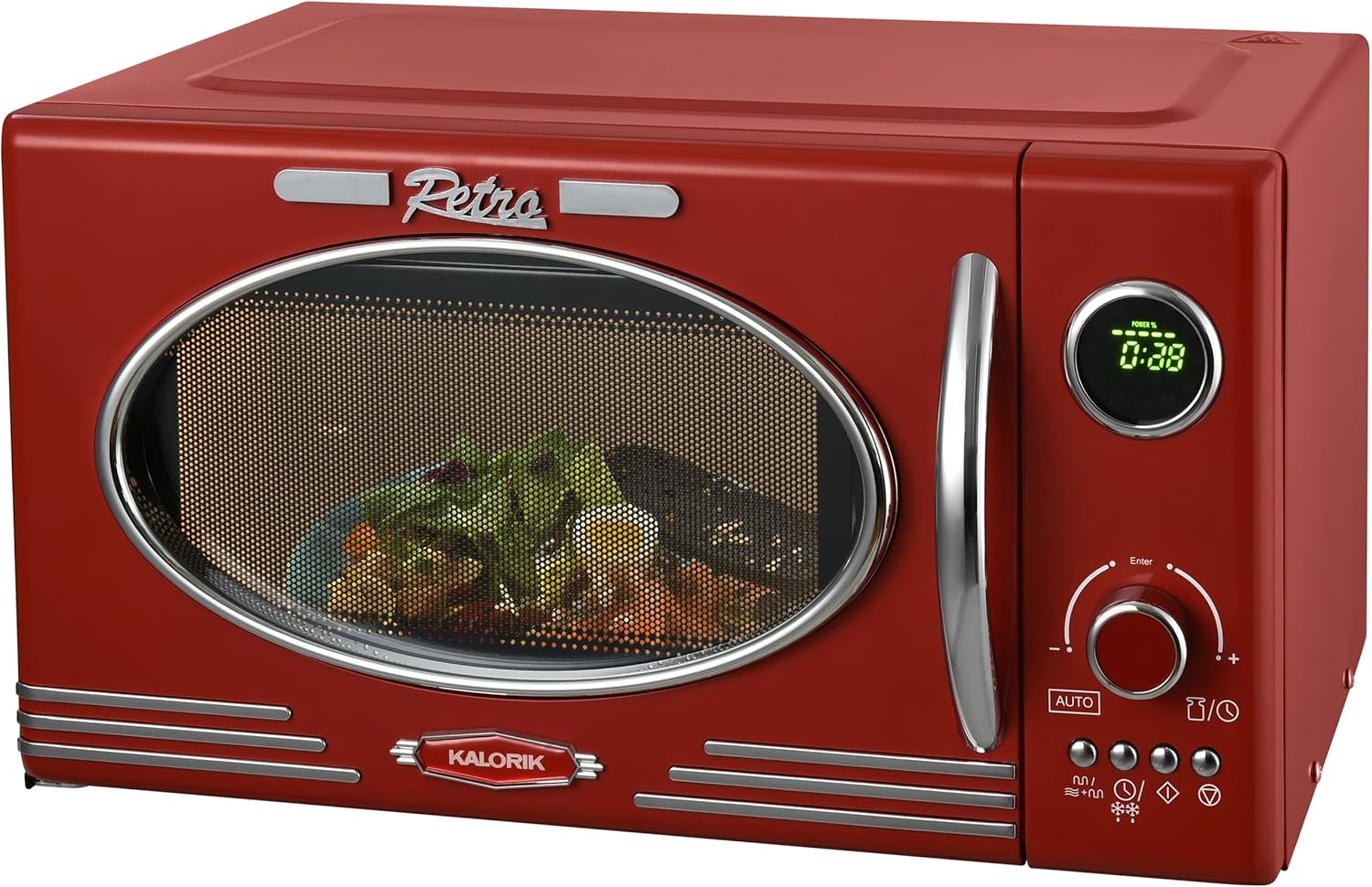 Kalorik TKG MW 2500 DG R, Mikrowelle, 25 Liter Innenraumvolumen, 60 Min. Timer, Grillfunktion, Glastür, 900 W, Rot