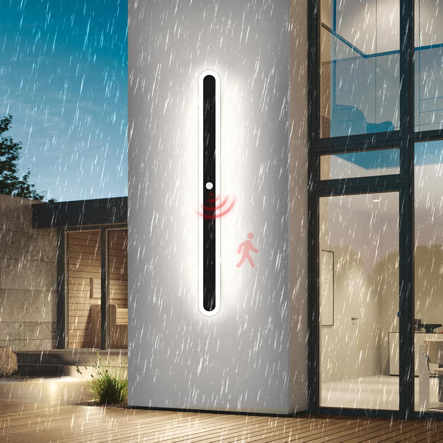LED-Außenwandleuchte mit Bewegungssensor, IP65, wasserdicht, Aluminium-Lampenschirm, langes Streifen-Design für Villa, Balkon, Flur und Hof