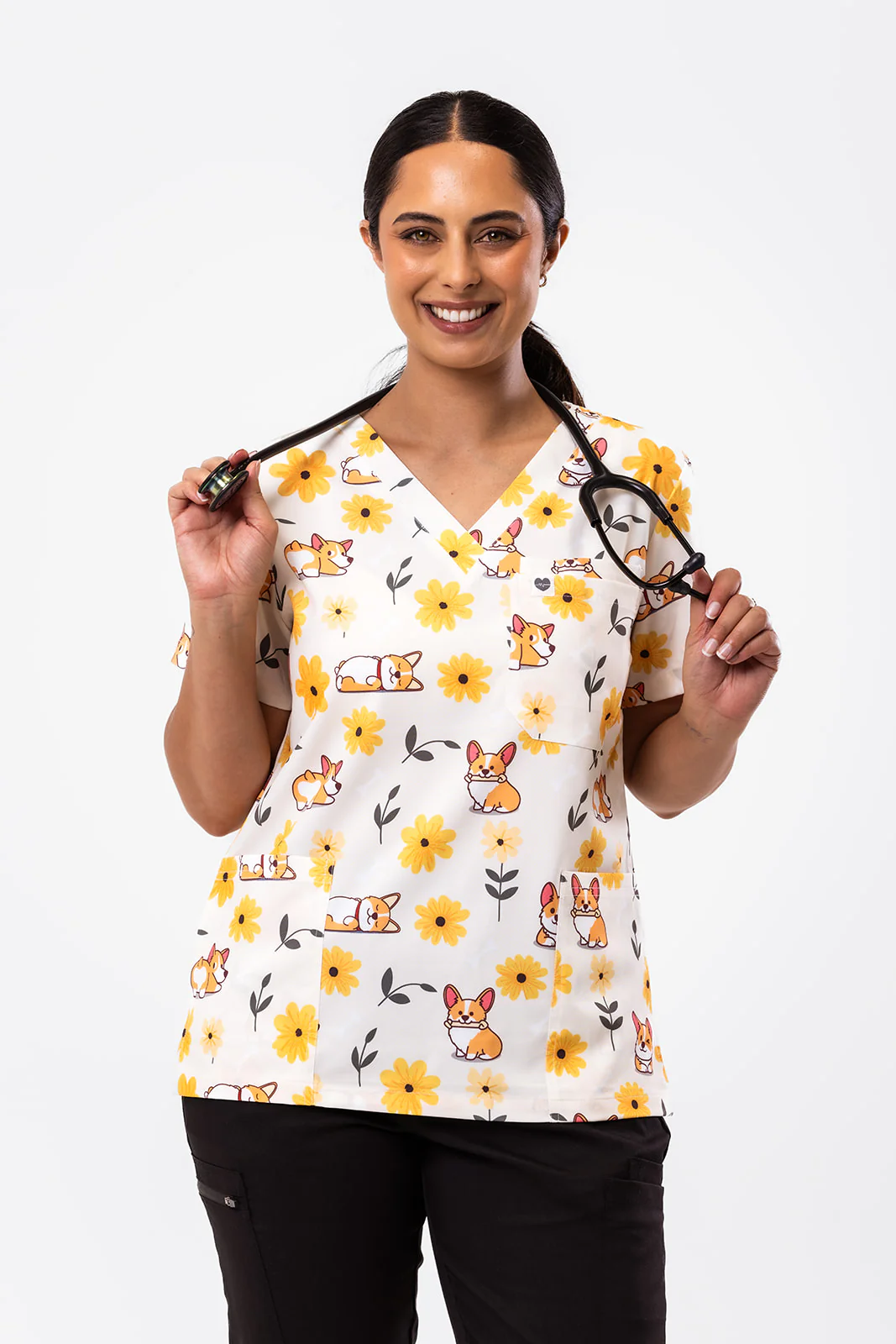 Sunshine Corgi Scrub Top
