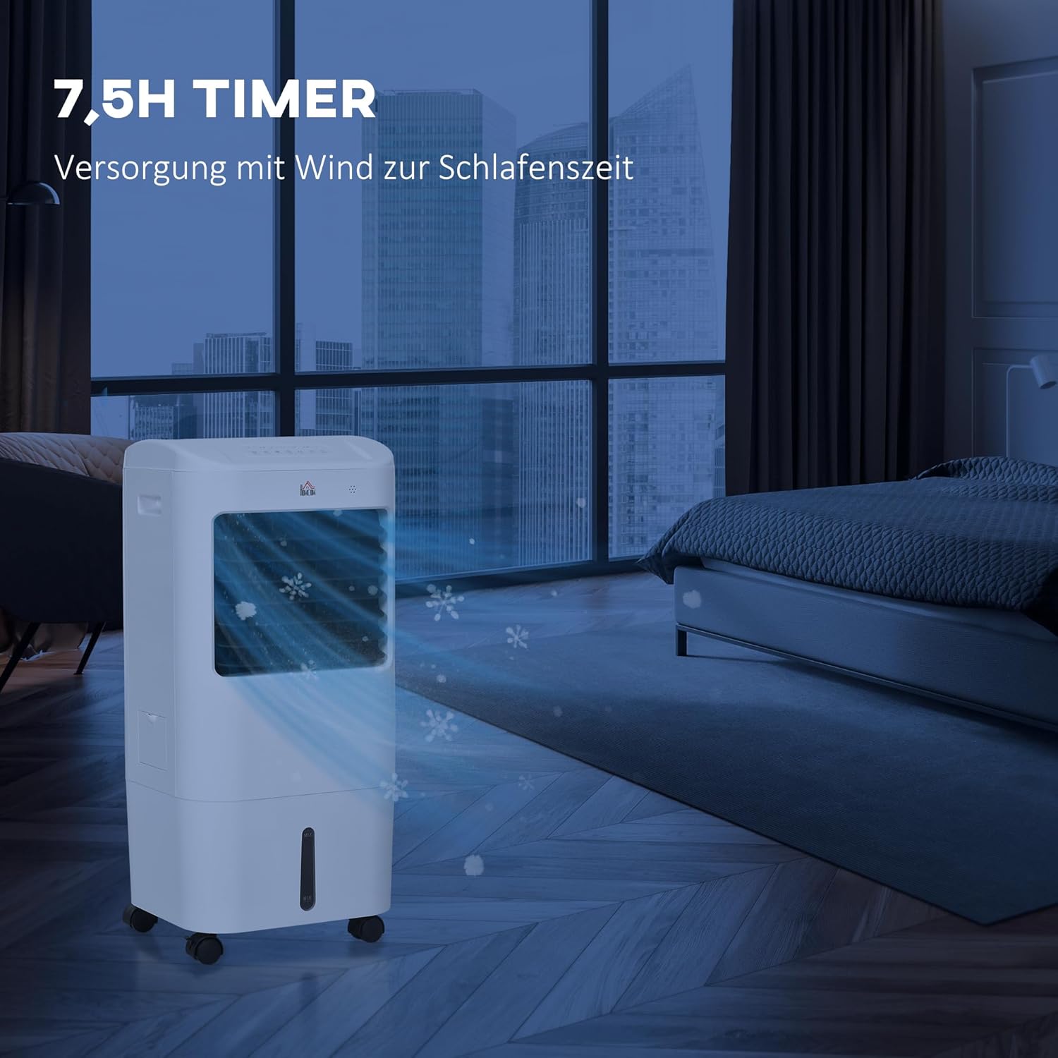 HOMCOM 3 in 1 Mobile Luftkühler mit Wasserkühlung und Luftbefeuchtung 15L Wassertank 60°oszillierendes Ventilator ohne Abluftschlauch mit 7,5h Timer, Fernbedienung, LCD-Anzeige, für 20 ㎡