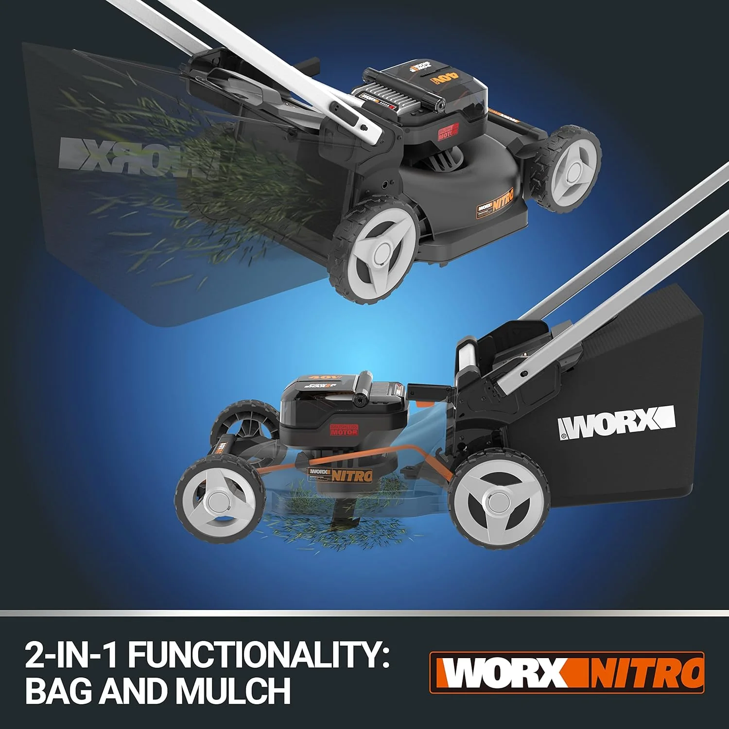 Worx Nitro 34 cm Accu grasmaaier, Elektrische grasmaaier, WG779E, 40 V PowerShare PRO 2 ST. 2,5 Ah Accu (Accu's & Oplader inbegrepen)