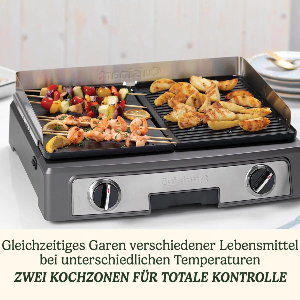 Cuisinart Hot Plate Entertaining Grill & Griddle | XL Elektrische Plancha Grill, Teppanyaki Grillplaat voor thuis | Afneembare plaat met antiaanbaklaag, 2-zone temperatuurregeling tot 260��C