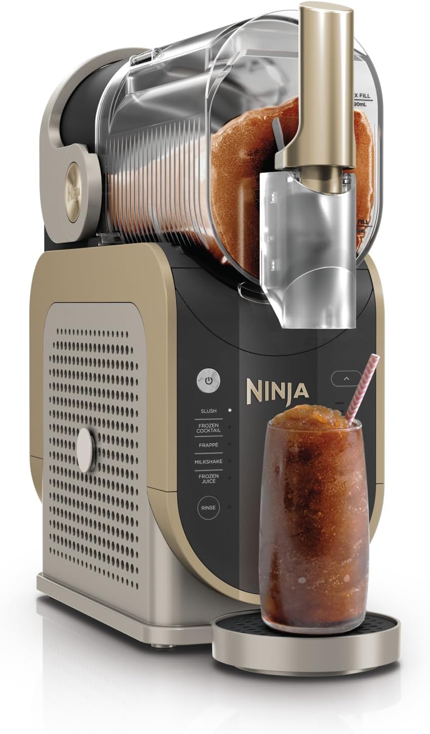 Ninja SLUSHi Maschine für Slush, Eis-Cocktails, Frappé, Milchshakes & gefrorenen Saft, ohne Eis oder Vorbereitungsaufwand, WhisperChill-Technology, fasst 1,9 L, Stone Gold, FS301EUSTGD