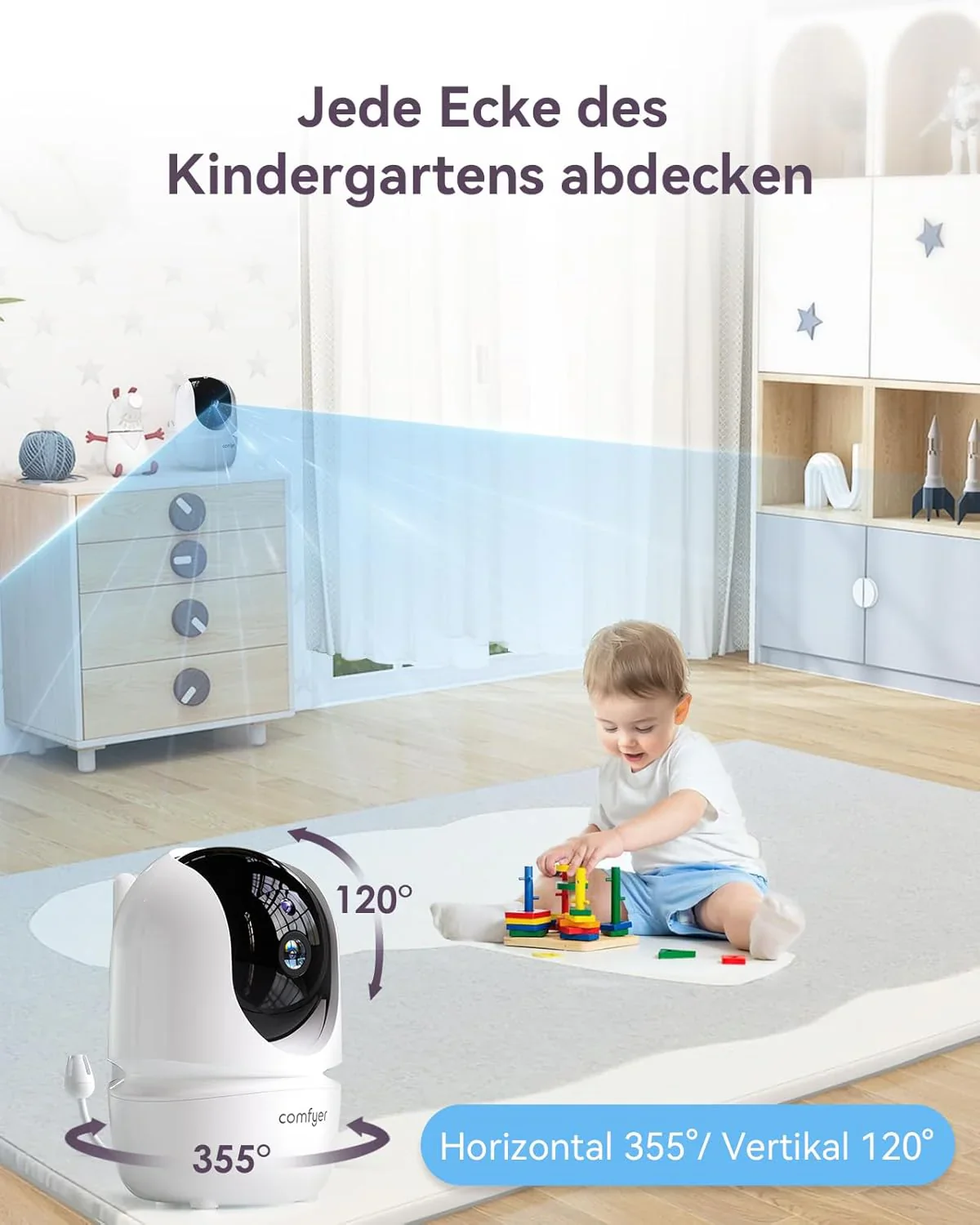 Comfyer Split-Screen Babyphone mit 2 Kameras, 7 HD 720P Video Babyphone ohne WLAN mit Halterung, IR-Nachtsicht Weitwinkelobjektiv Vox-Modus 2-Wege-Audio 960 Fu? Reichweite Video��berwachungsger?te