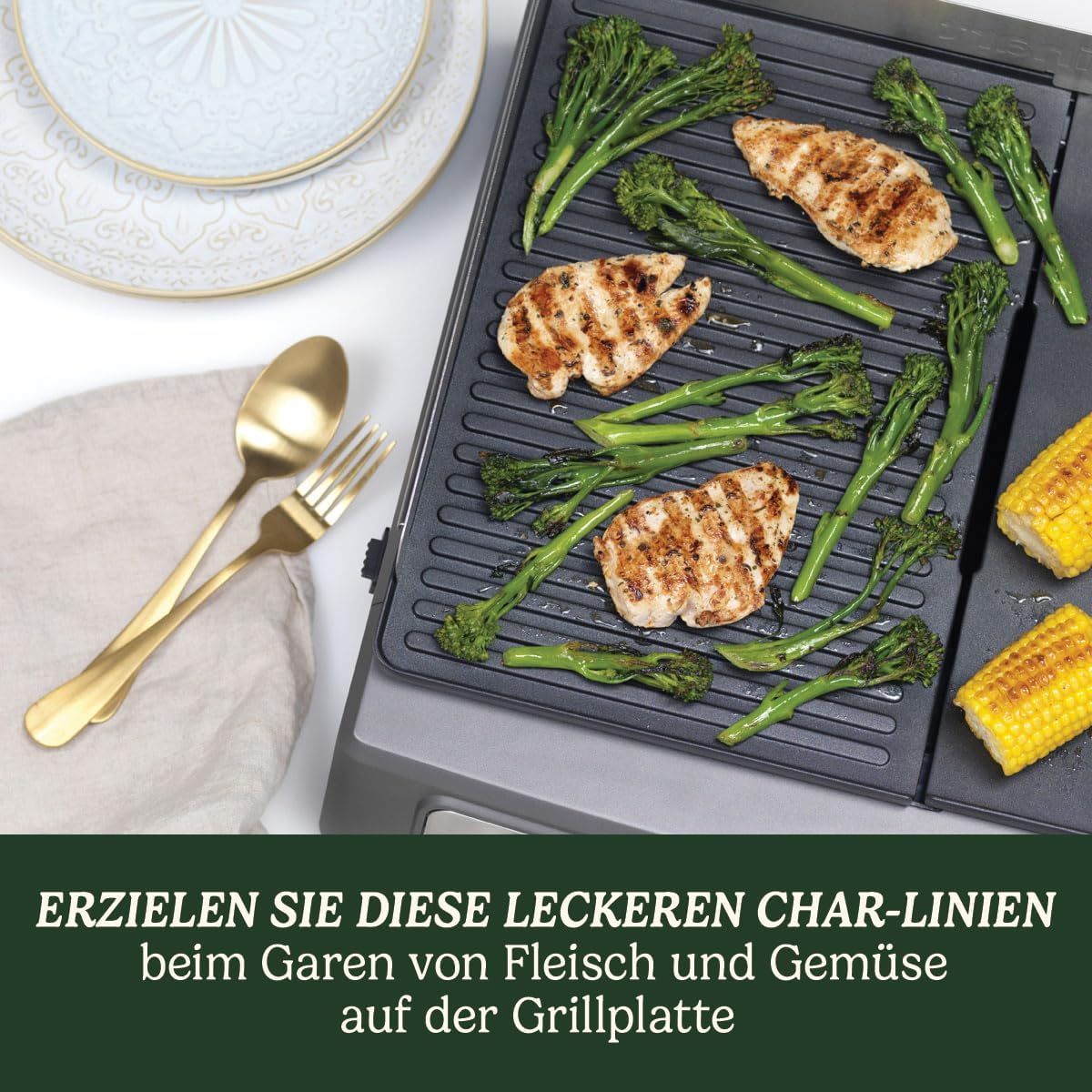 Cuisinart Hot Plate Entertaining Grill & Griddle | XL Elektrische Plancha Grill, Teppanyaki Grillplaat voor thuis | Afneembare plaat met antiaanbaklaag, 2-zone temperatuurregeling tot 260��C