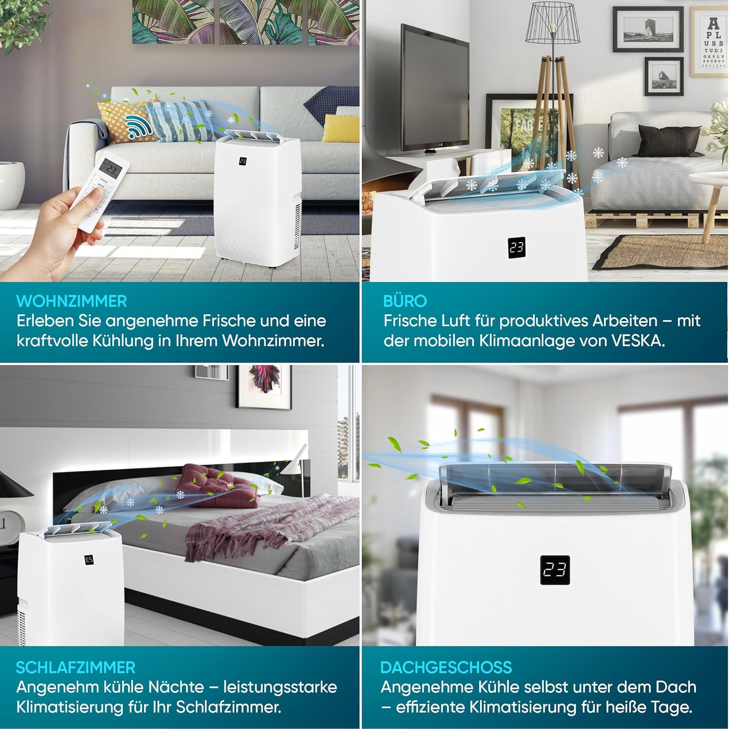 Klimaanlage Mobil 12000 BTU/h (3.500 Watt) - Mobiles Klimagerät 4in1 mit WiFi/App Monoblock Kältemittel - Fernbedienung, 24h-Timer, Luftentfeuchter, Nachtmodus (12000 BTU)