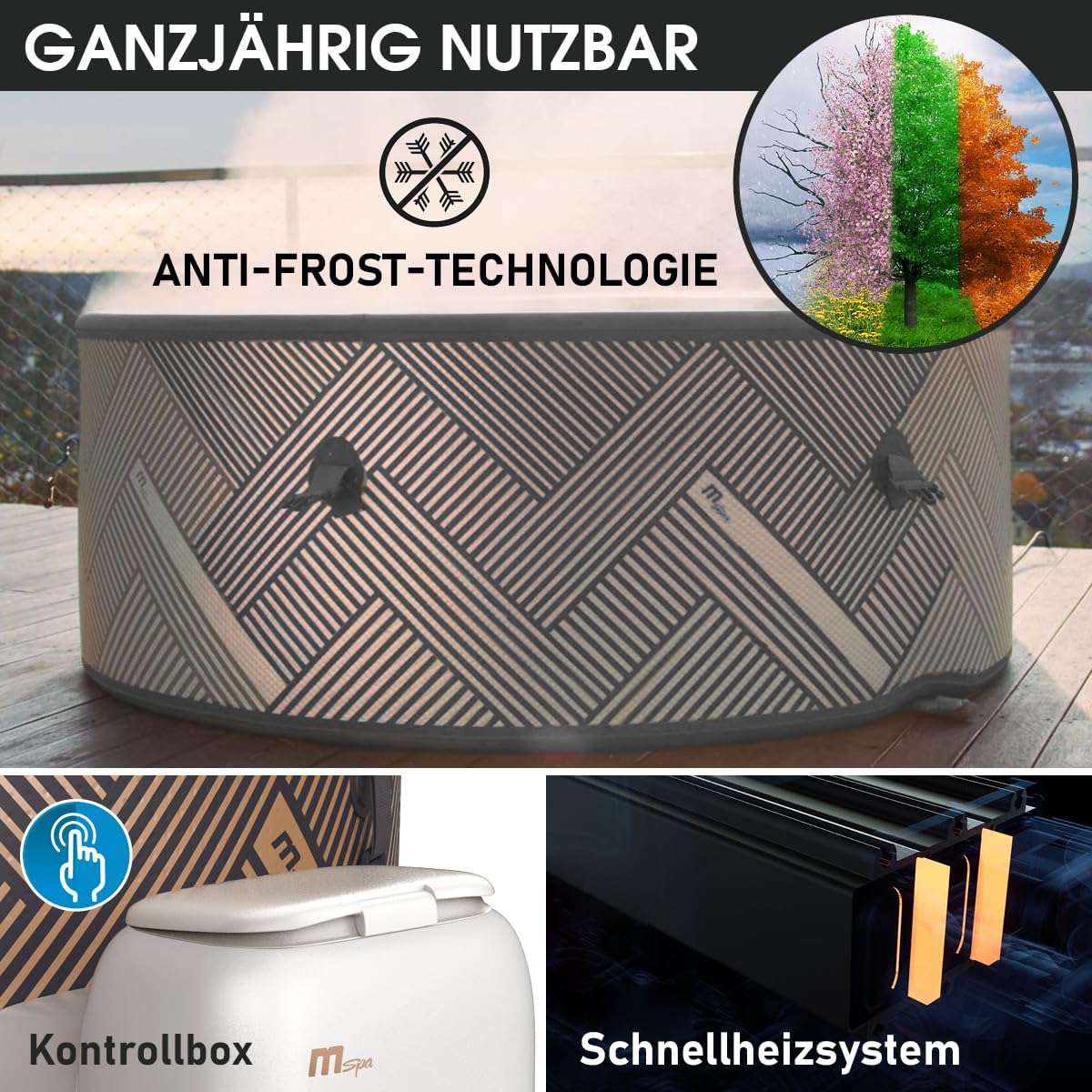BRAST Whirlpool aufblasbar MSpa | 4-8 Personen | viele Modelle rund und eckig | Ø 125-224cm | In- Outdoor Pool | bis zu 144 Massagedüsen | inkl. Aufblasfunktion Abdeckung Timer Heizung | Mono 8