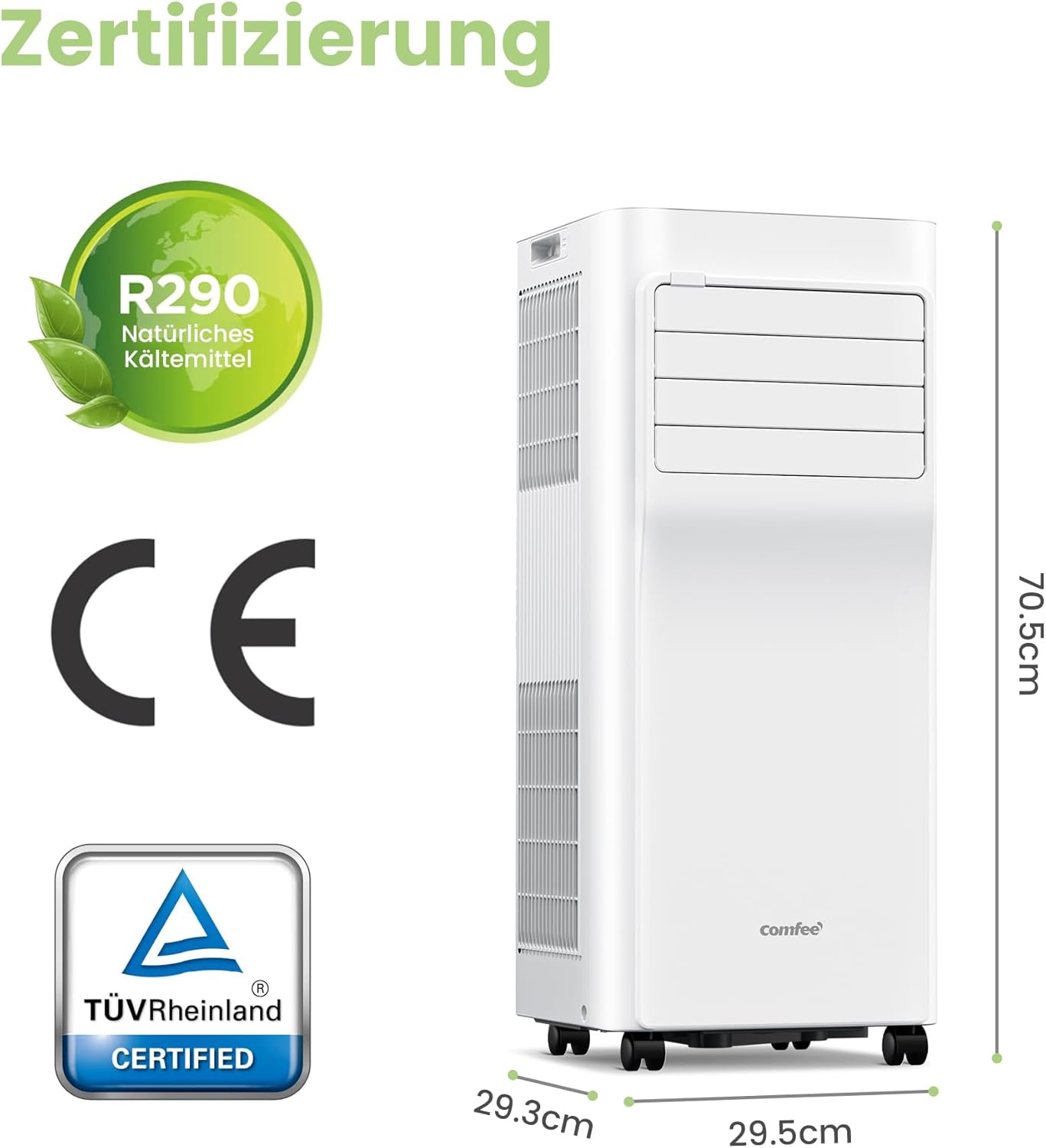 Mobiles Klimagerät Breezy Cool Pro 2.0,7000 BTU 2,0kW, Kühlen&Ventilieren&Entfeuchten,APP-Steuerung,Raumgröße bis 68m³(25㎡)，Mobile Klimaanlage mit Abluftschlauch,