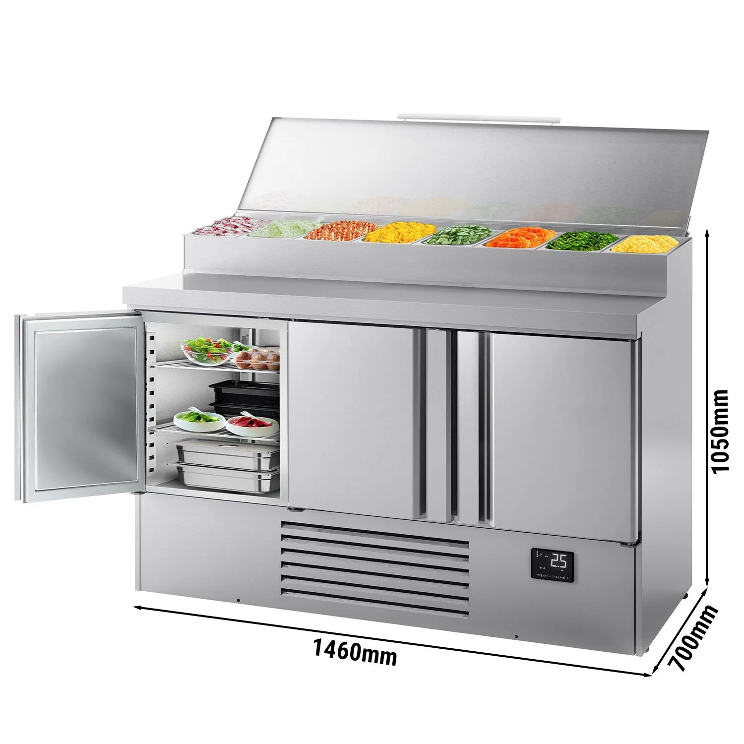 Saladette Mini - 1460x700 mm - 3 dører - med lokk - for 8x GN 1/4 beholdere