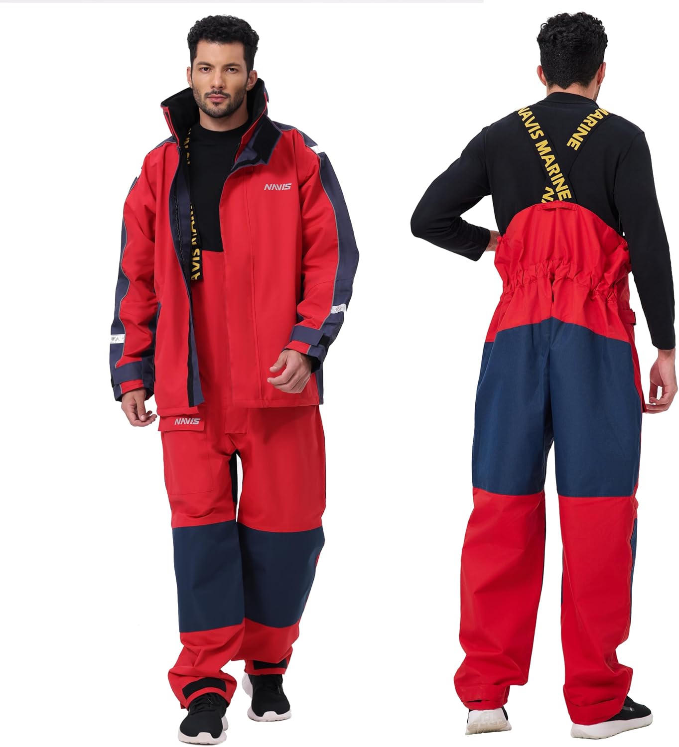 Segeljacke Herren Wasserdicht – Offshore Segelbekleidung mit verstellbarer Latzhose, atmungsaktives Ölzeug für Küsten- und Hochseesegeln, Sailor NS-147