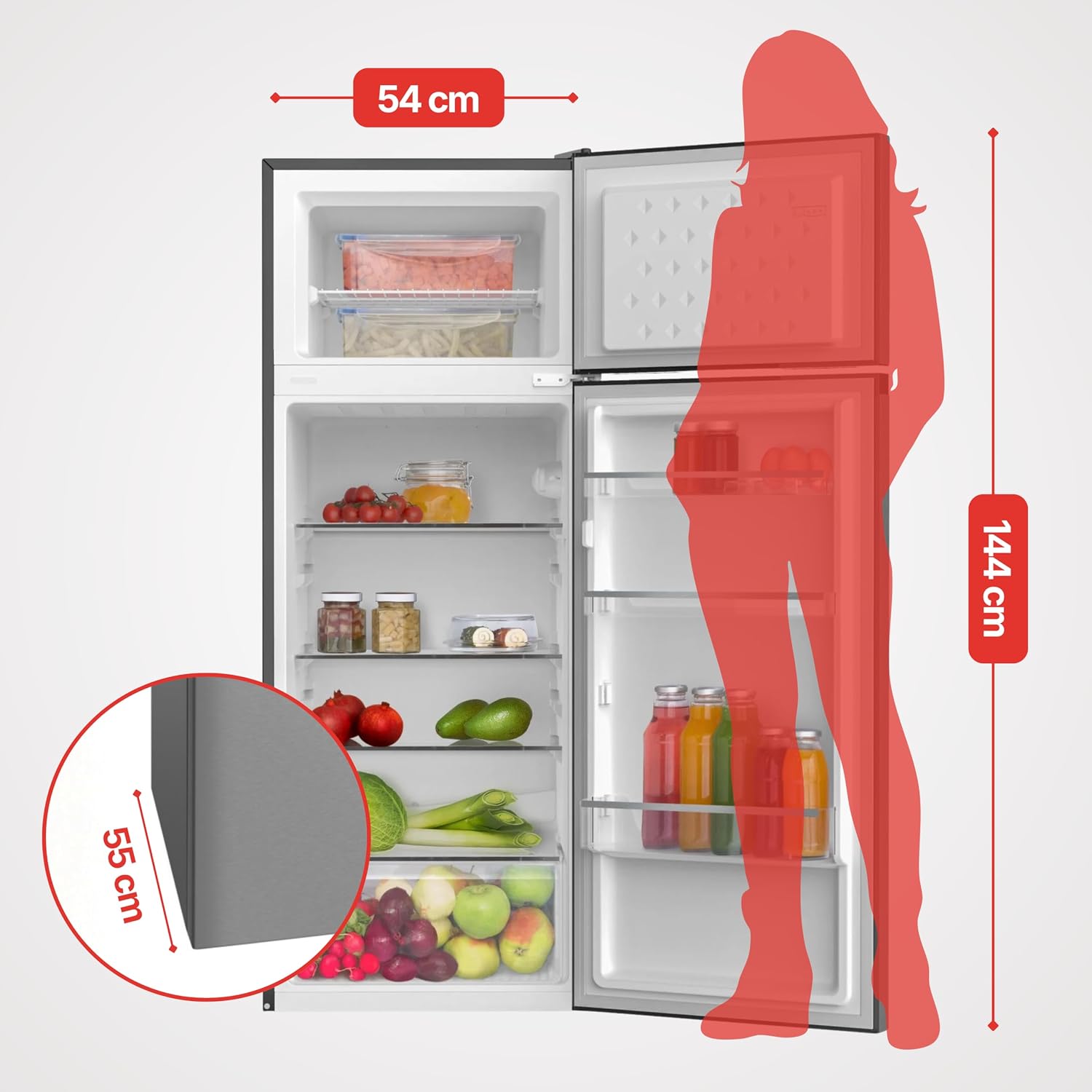 Amica Kühl‑Gefrierkombination freistehend 211 l FrostControl LED Beleuchtung 144 x 54 x 55 cm – Kühl Gefrierkombination Edelstahloptik