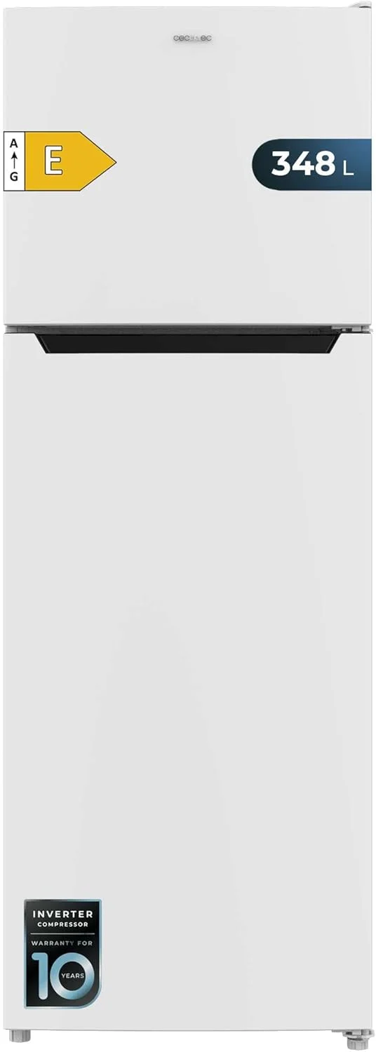 Cecotec Frigoríficos 2D Bolero CoolMarket 2D 348 NF White E. Motor Inverter NoFrost, Frigorífico 2 Puertas Blanco 170X59.5Cm, 348L, No Frost, Clase Energética E, Display Interior, Puerta Reversible