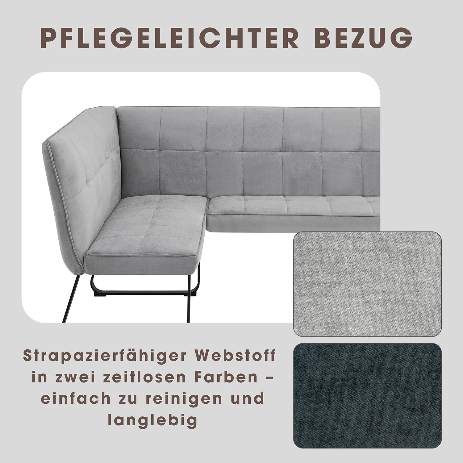 byLIVING Eckbank TALEA/Webstoffbezug in hellgrau, Gestell in schwarz/Große Eckbank L-Form, Langer Schenkel rechts, komfortable Nosaqfederung/Sitzbank/Essbank/Maße: 128 x 168, H 93,5 cm