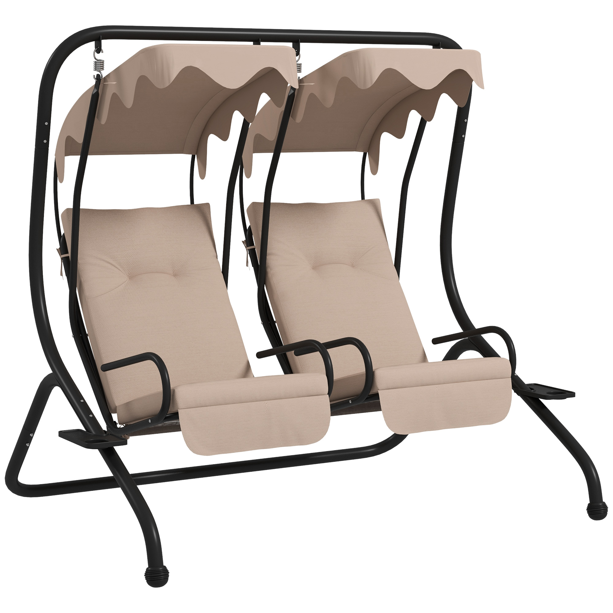 Tuinschommel Hollywoodschommel, weerbestendig, 2 gescheiden zitplaatsen, 2 bekerhouders, 170 cm x 136 cm x 170 cm, Beige