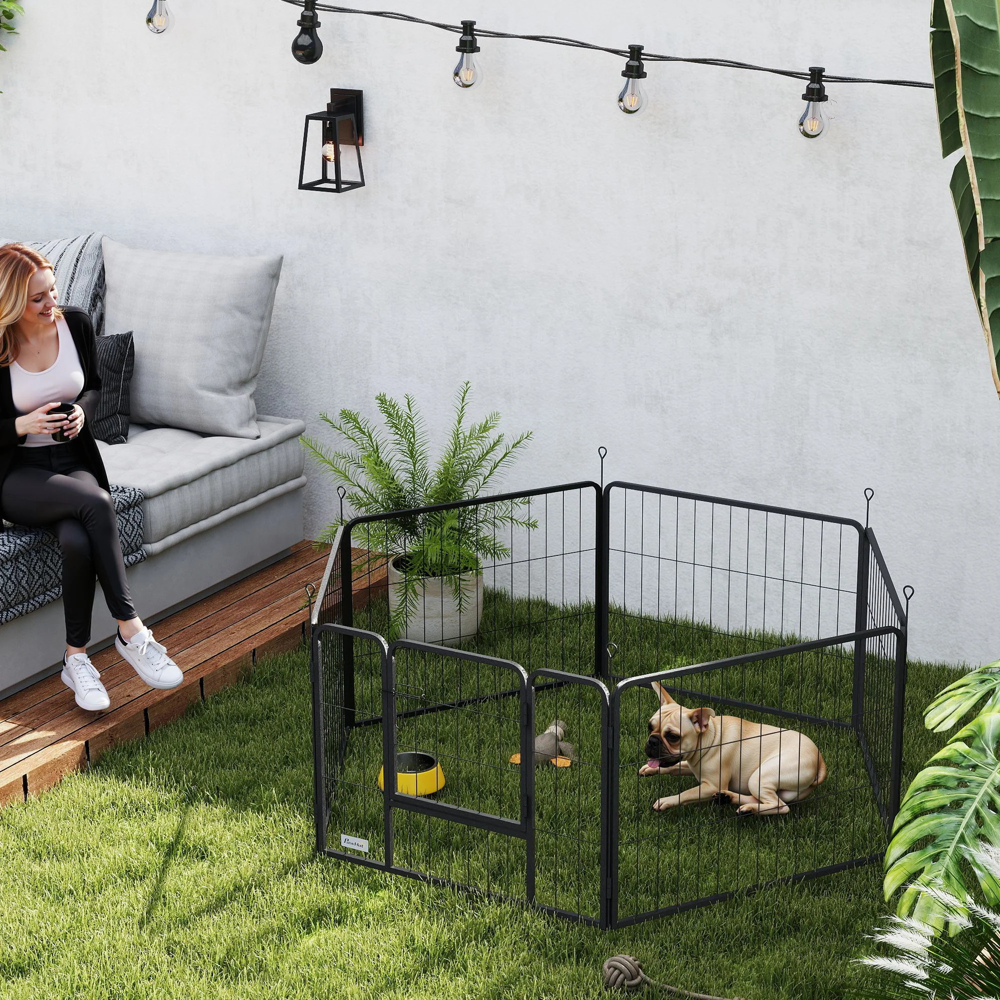 PawHut Hondenhek, Huisdierenren, 6 Panelen, Staal, Opvouwbaar, Zwart